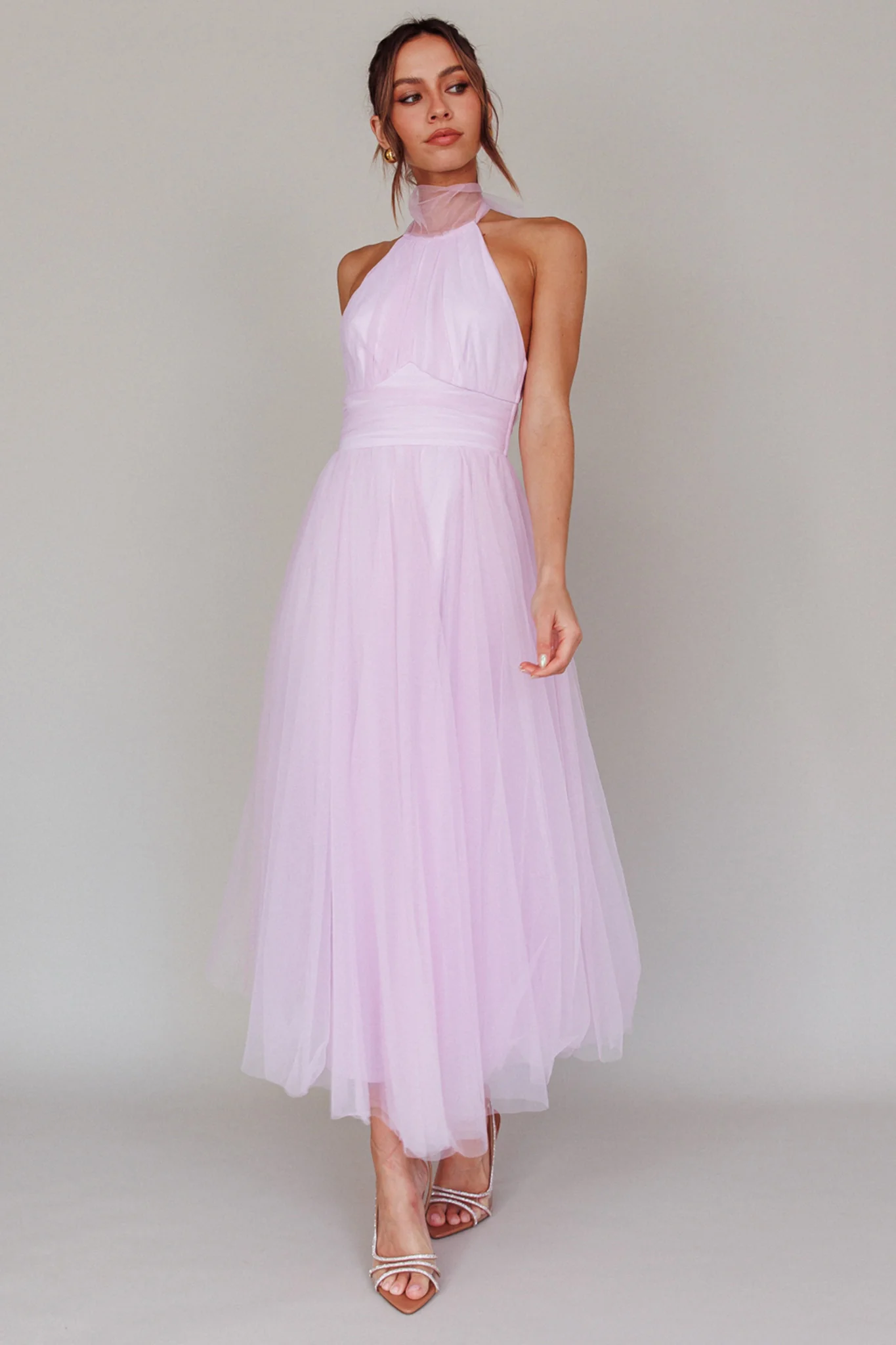 Andria Halterneck Tulle Midi Dress Light Lilac - Sonourner