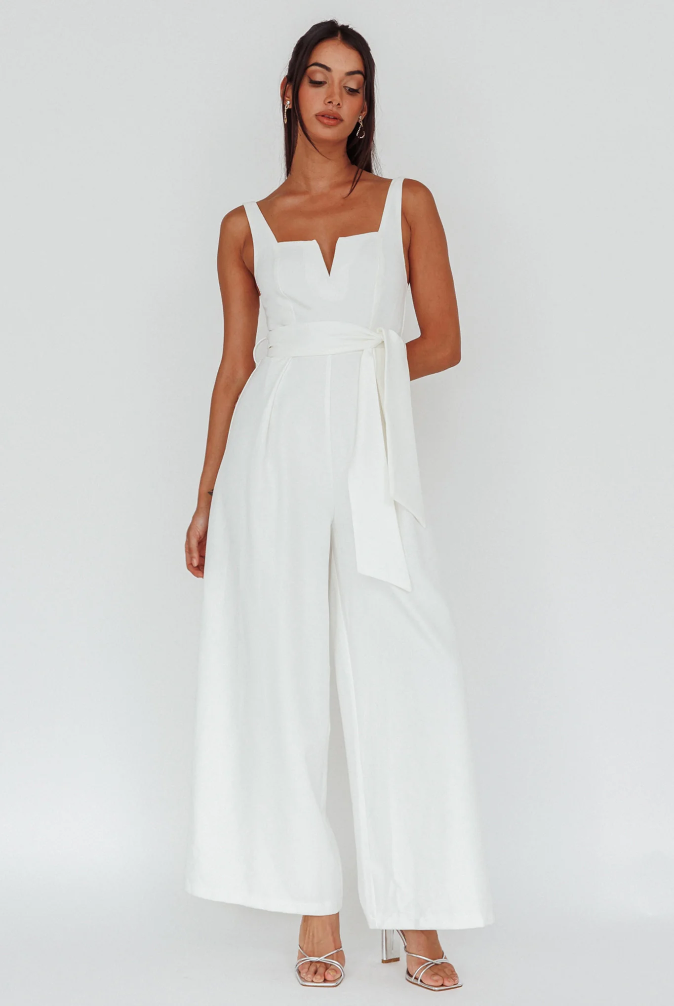Colleen Waist Tie Jumpsuit White - Sonourner