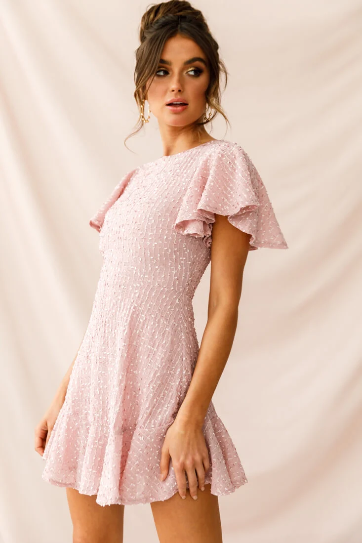 Isabelle Angel Sleeve Empire Dress Blush - Sonourner