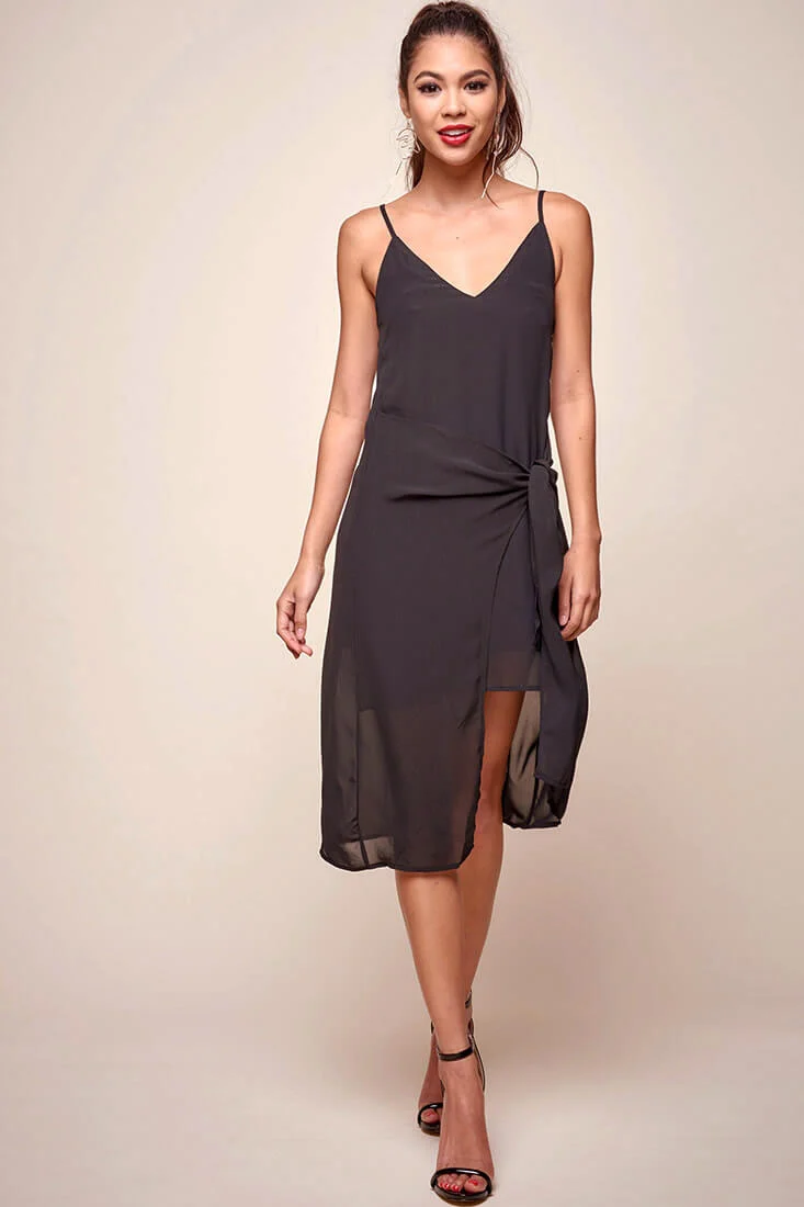 Allyson Waist Tie Slip Dress Black - Sonourner