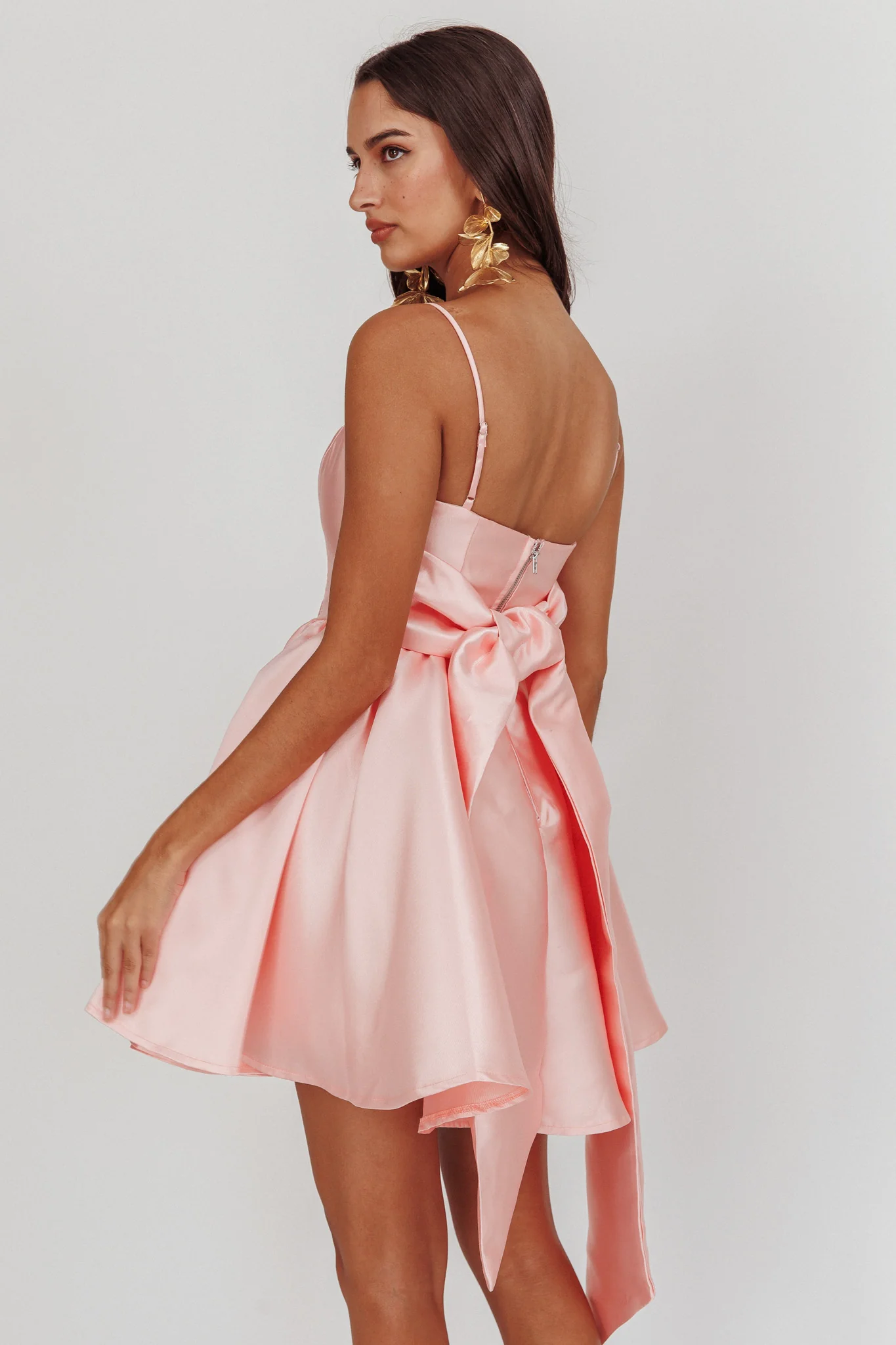 Athens Flared Bow Mini Dress Blush - Sonourner