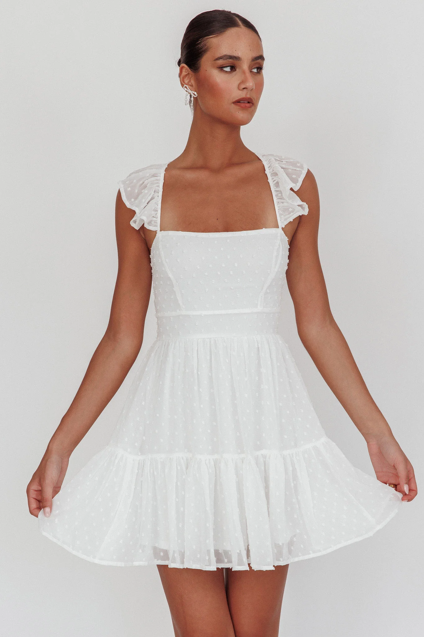 Franki Strappy Back Mini Dress Hail Spot White - Sonourner