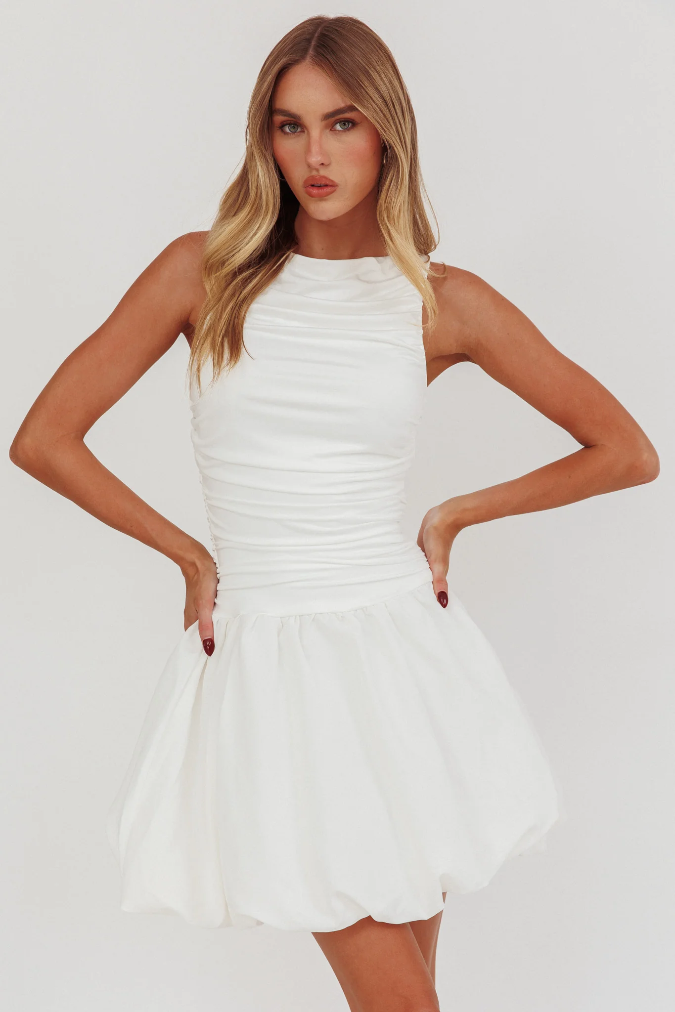 Dalayla Sleeveless Balloon Skirt Mini Dress White - Sonourner