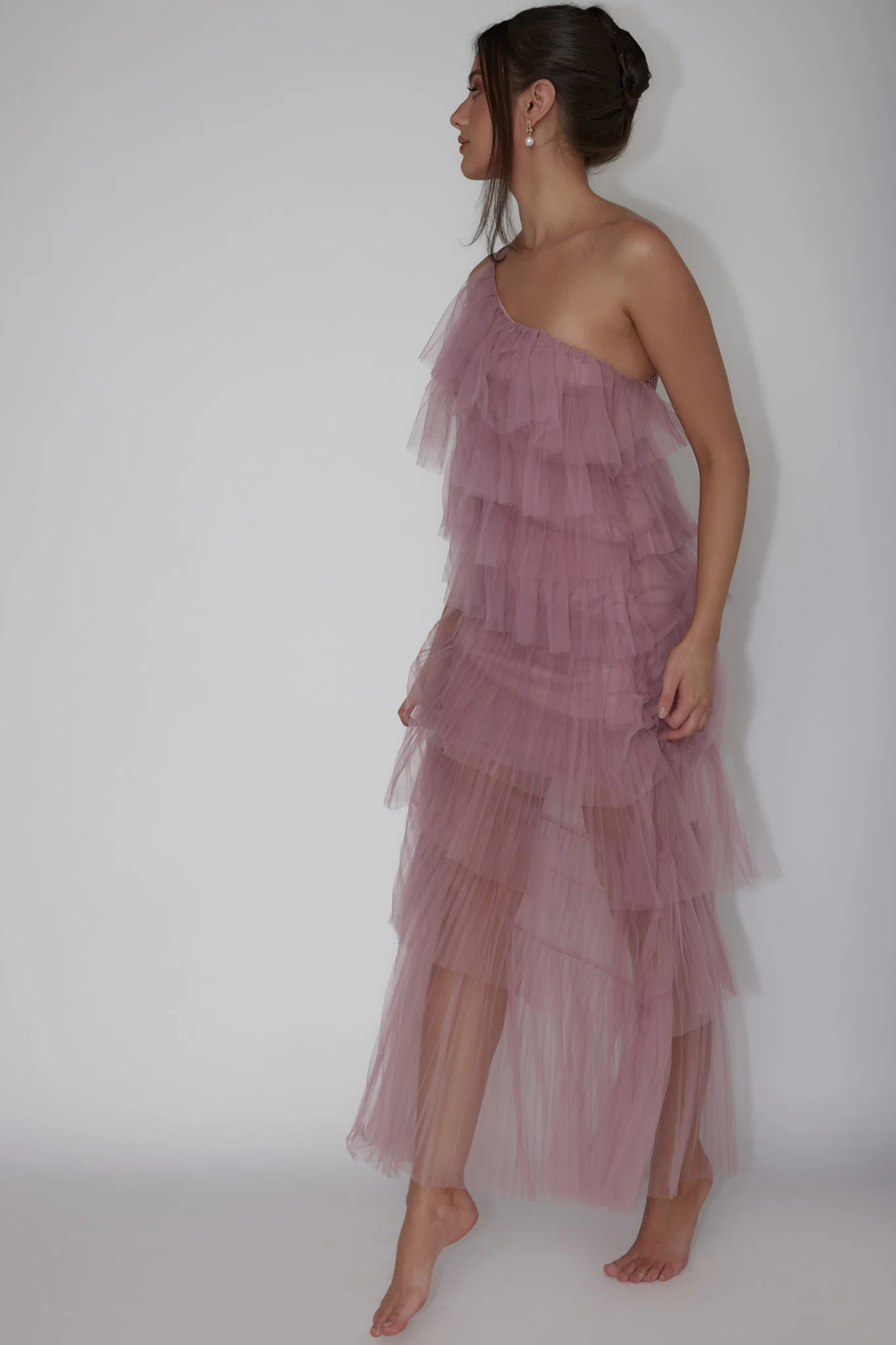Arrabel Tiered Ruffle Tulle Maxi Dress Plum - Sonourner