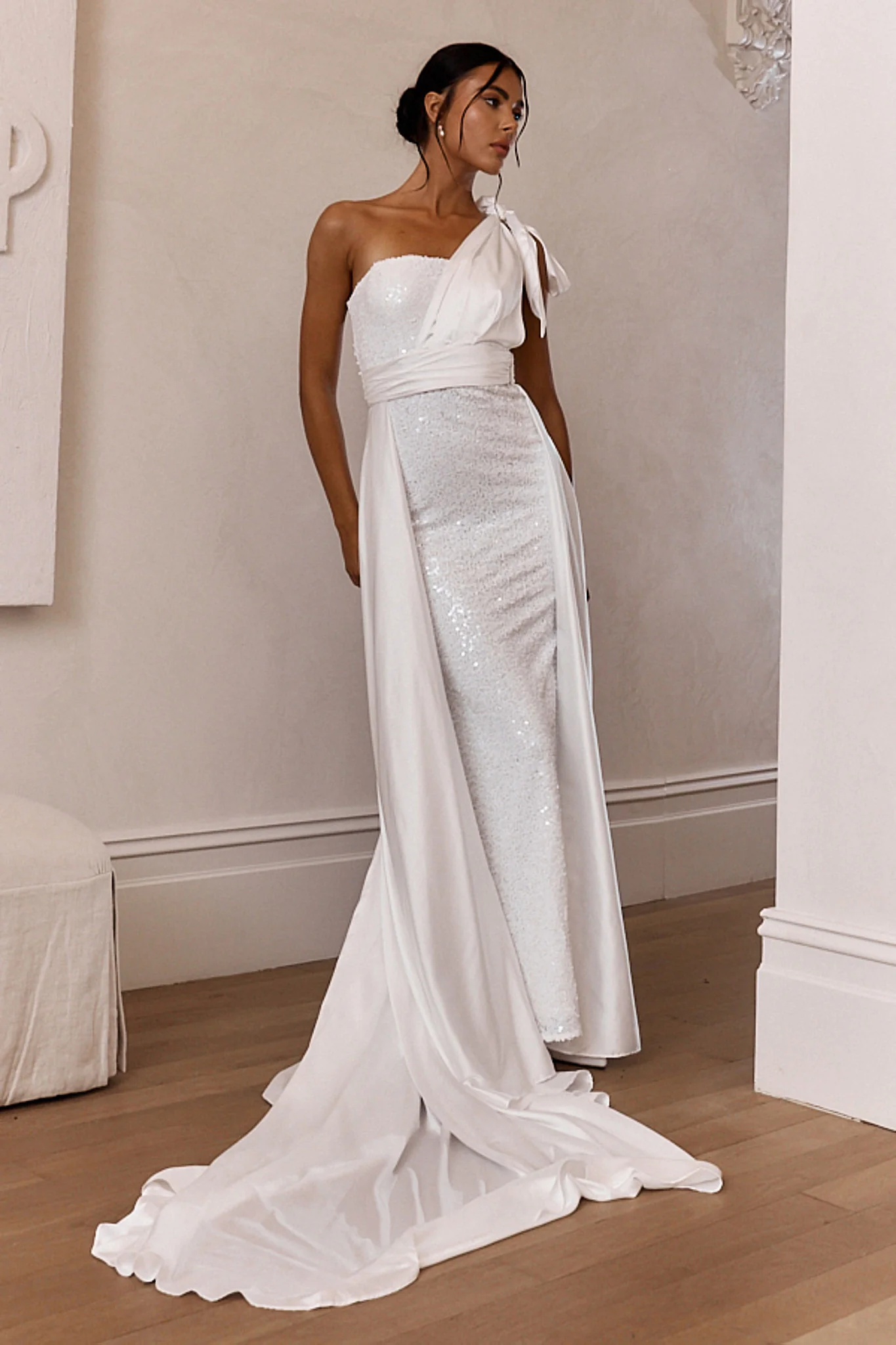 Francene Two Piece Sequin Maxi Dress White - Sonourner