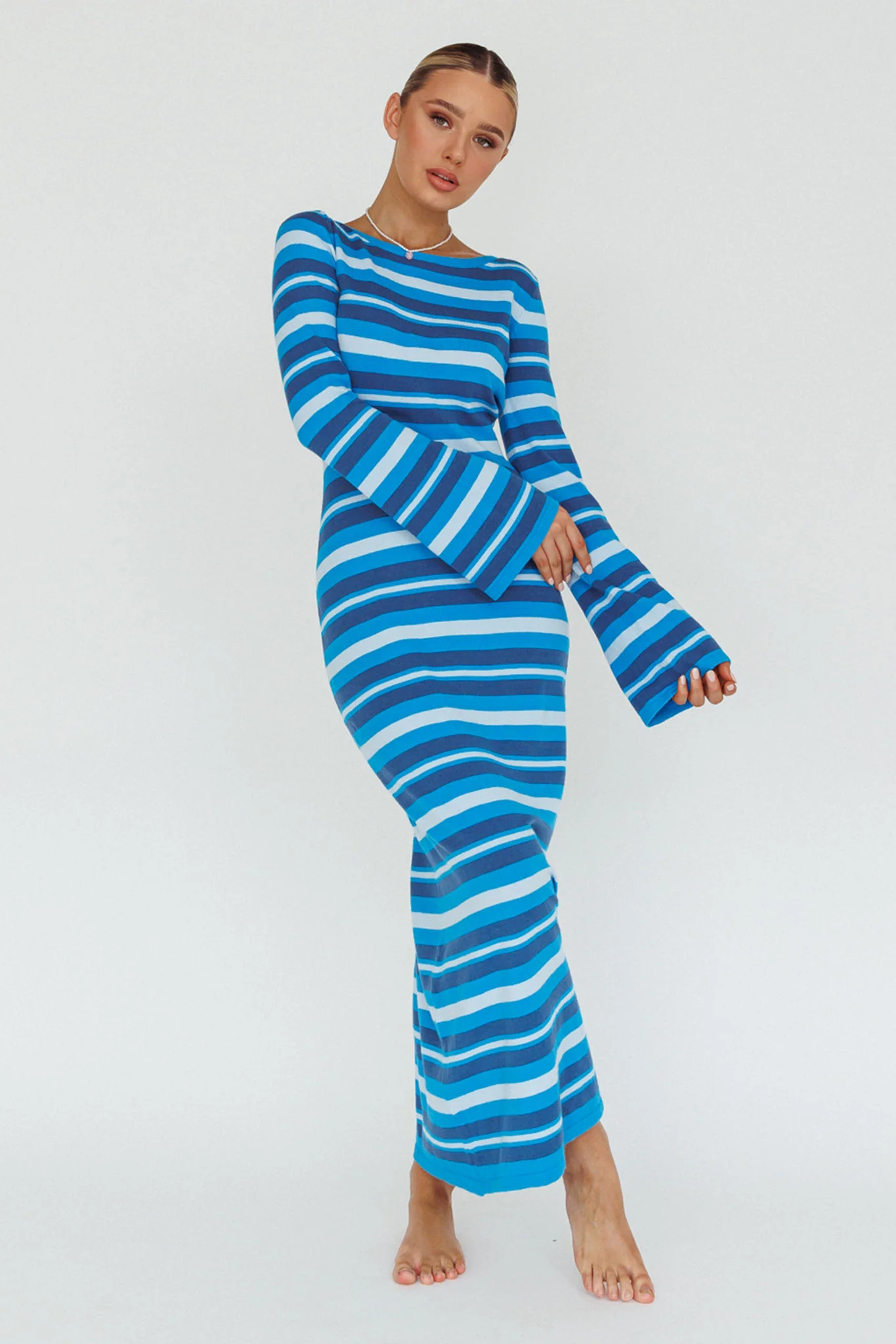 Jozie Long Sleeve Maxi Dress Stripe Blue - Sonourner