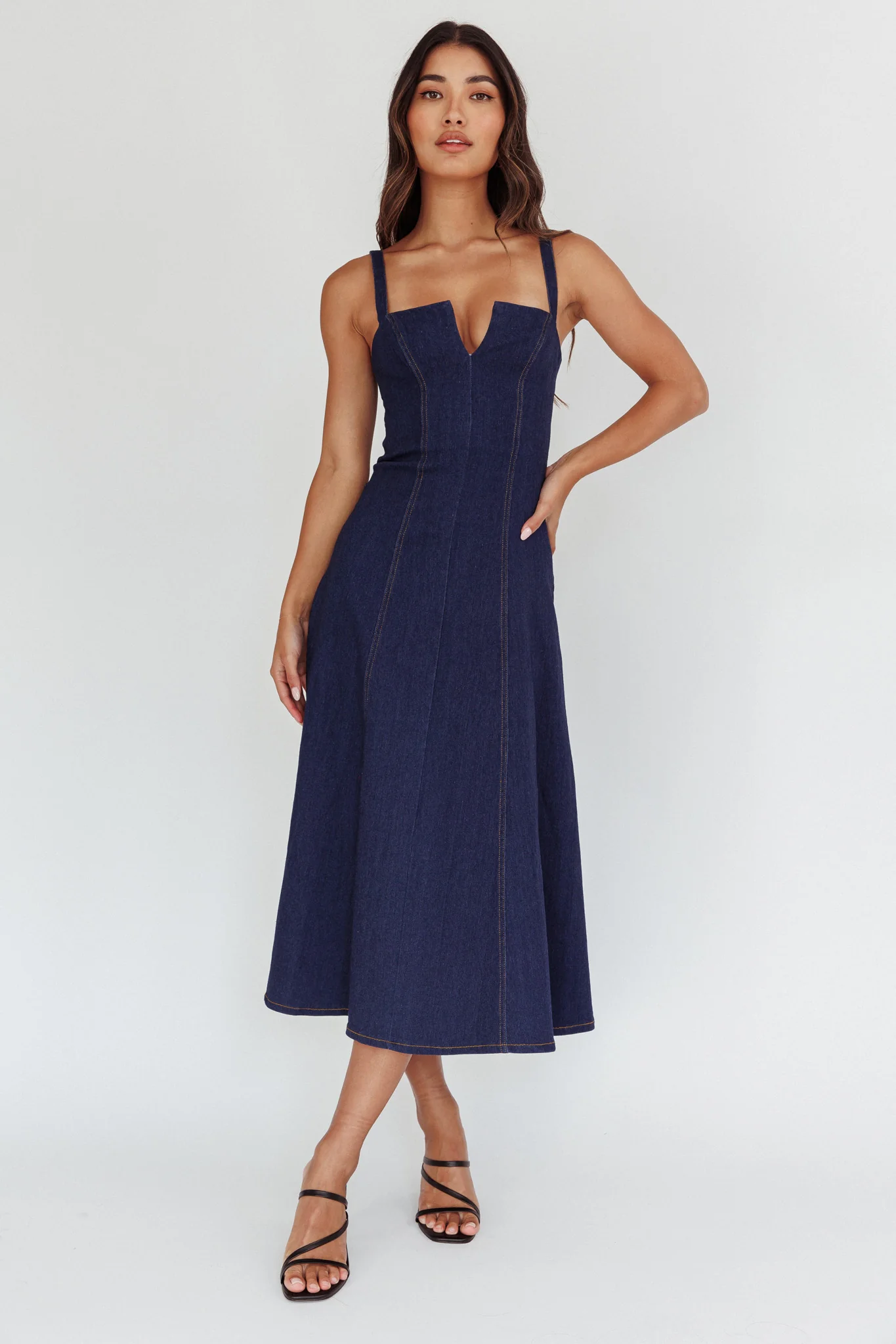 Catch My Drift A-Line Midi Dress Dark Blue - Sonourner