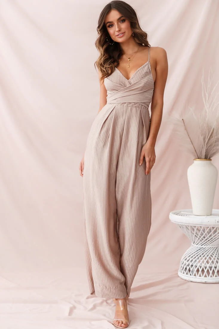 Nancy Wide Leg Pinstripe Jumpsuit Mocha - Sonourner