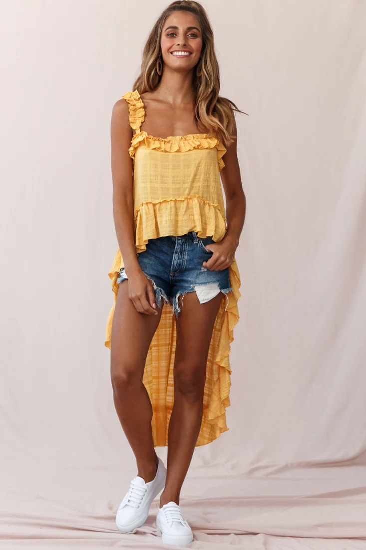 Jacinta High-Low Ruffle Strap Top Mustard - Sonourner