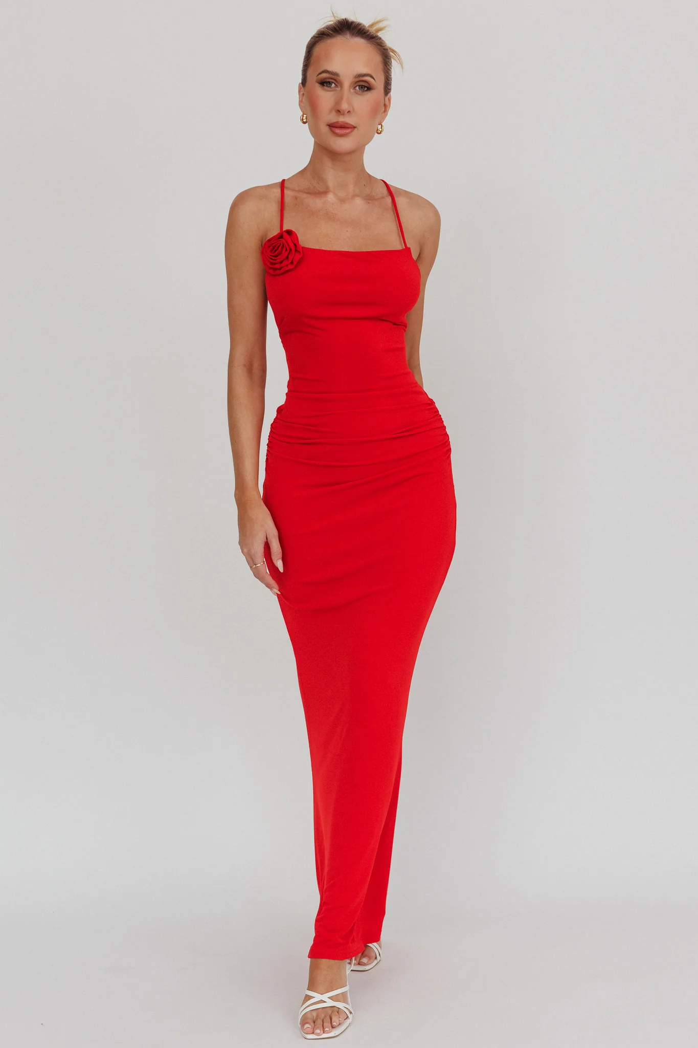 Ignite Rosette Backless Maxi Dress Cherry - Sonourner
