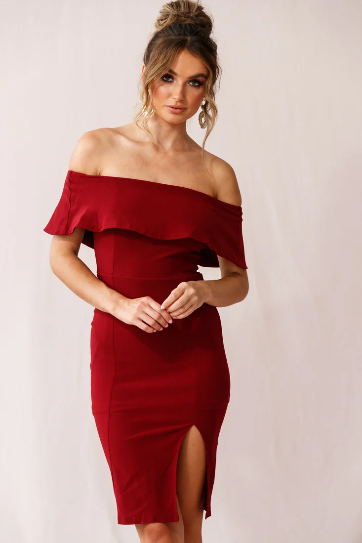 Alina Elegant Bodycon Dress Red Wine - Sonourner