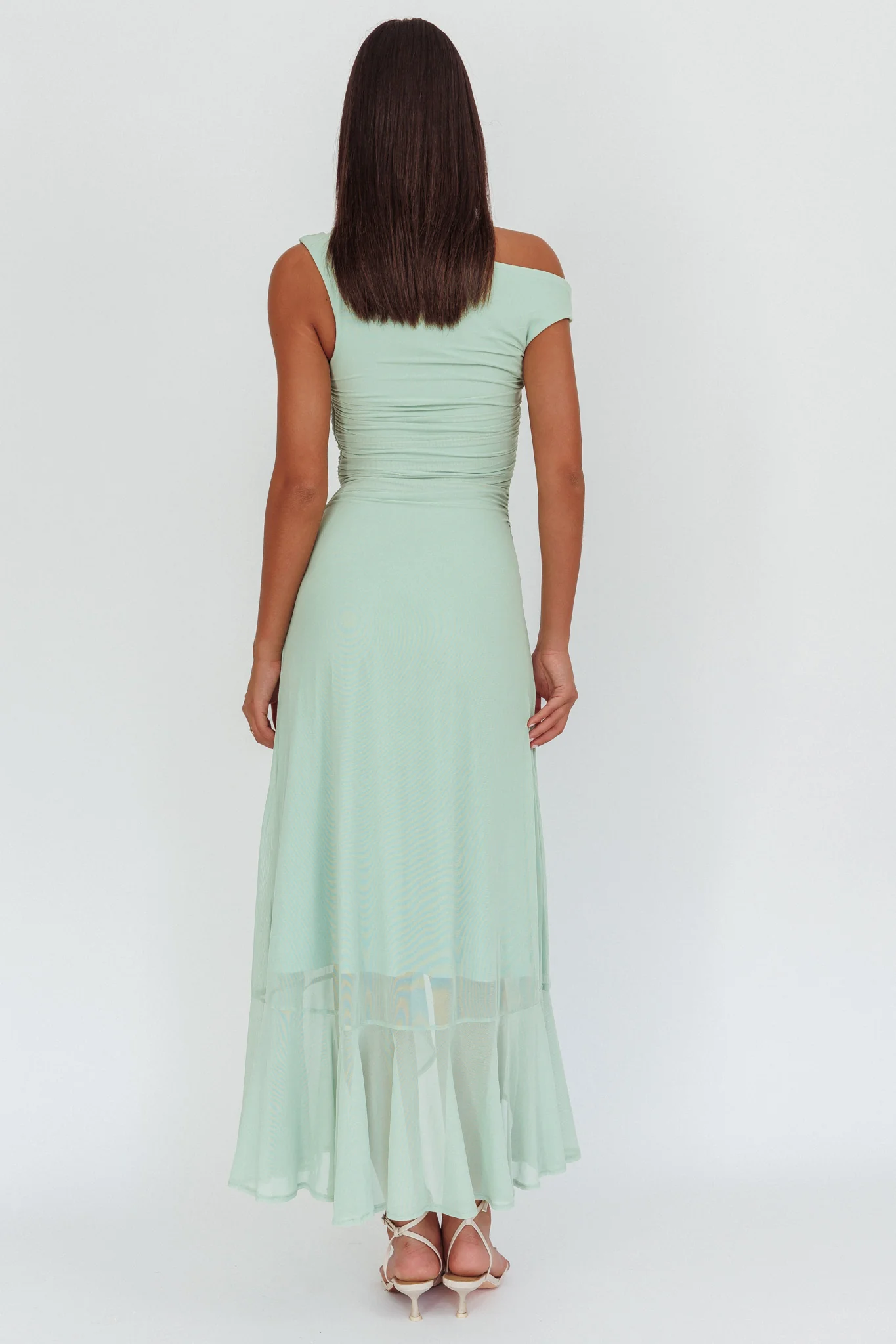 Moonlit Magic Asymmetric Neckline Maxi Dress Sage - Sonourner