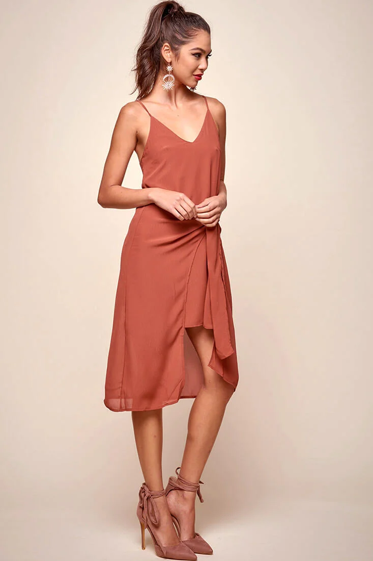 Allyson Waist Tie Slip Dress Rust - Sonourner