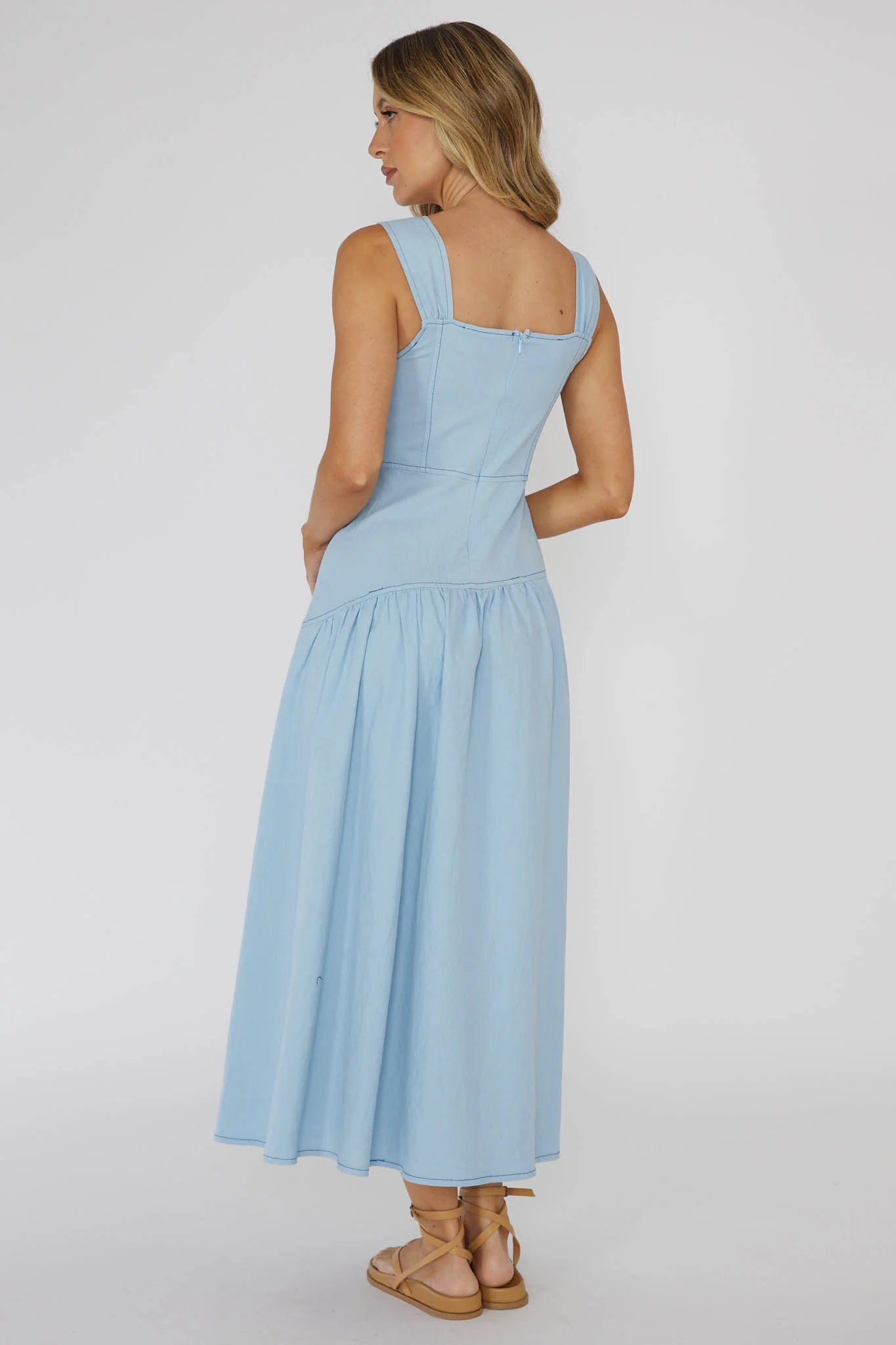 Pansy Flounce Hem Maxi Dress Light Blue - Sonourner
