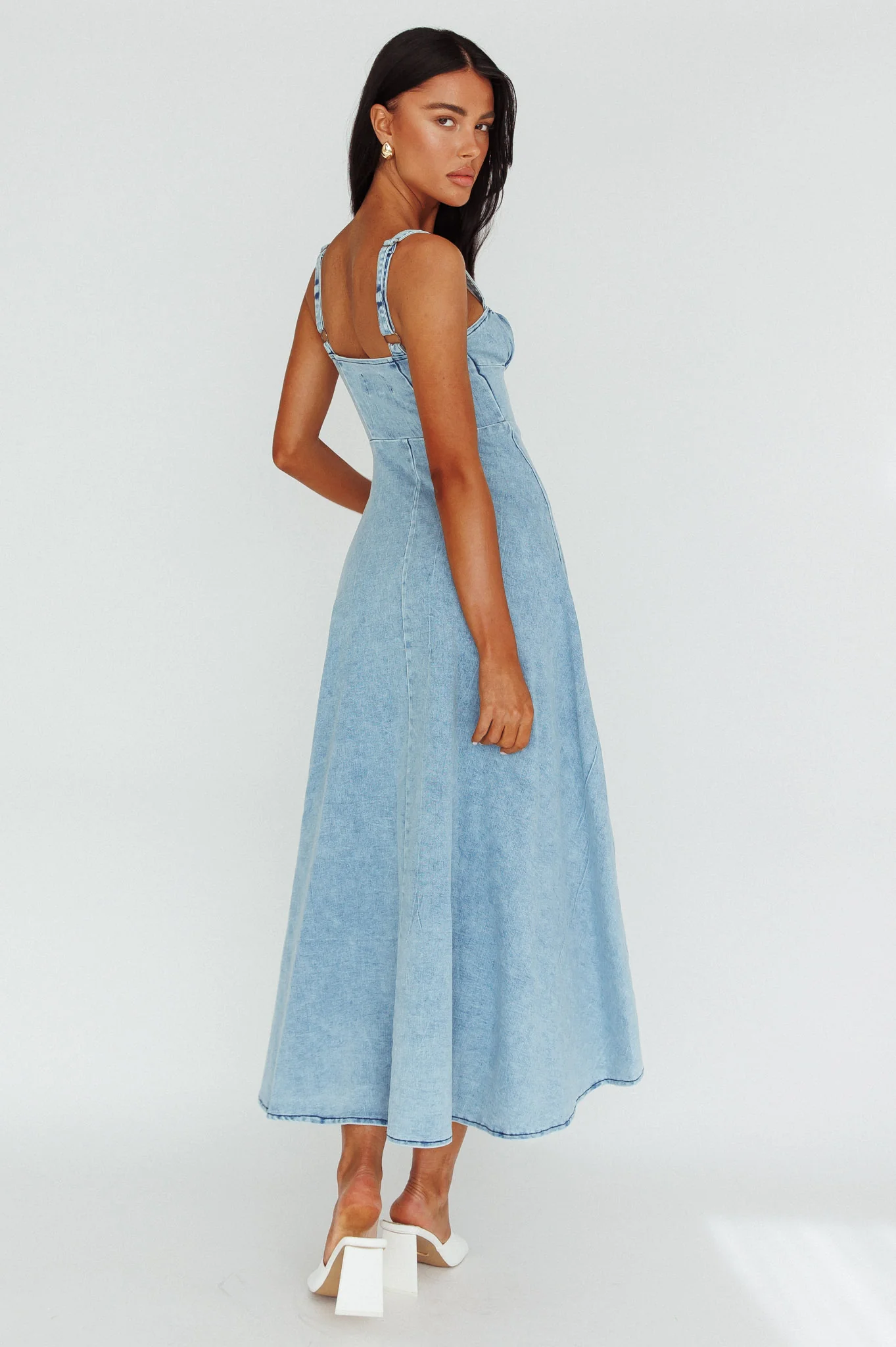 Sweet Pea Tied Bust Maxi Dress Denim Blue - Sonourner