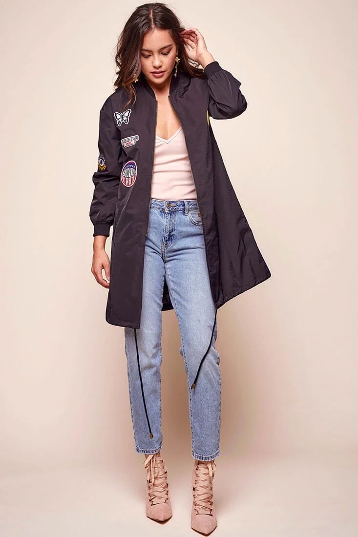 Harlan Long Patchwork Bomber Jacket Black - Sonourner