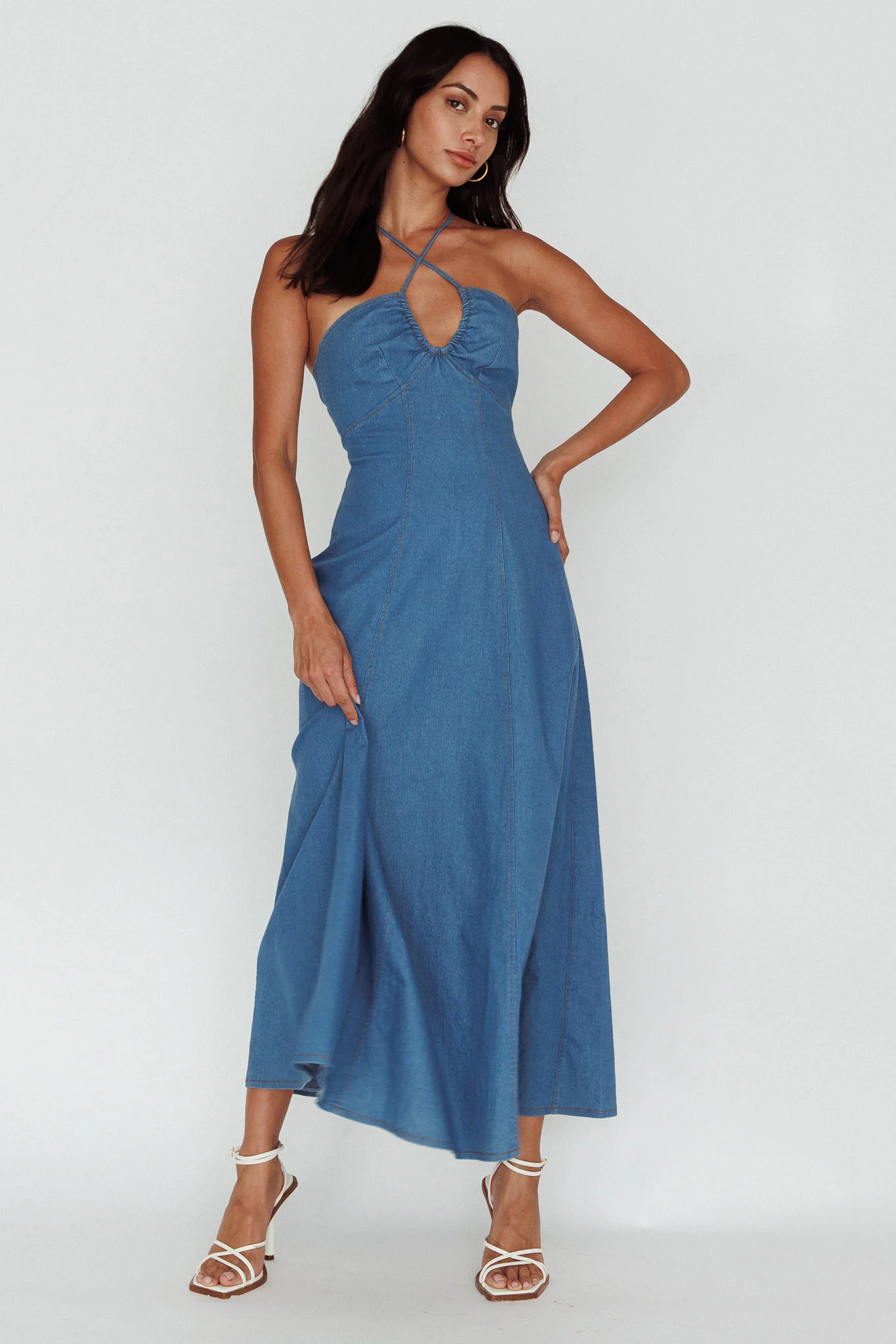 Leilana Halterneck Maxi Dress Denim - Sonourner