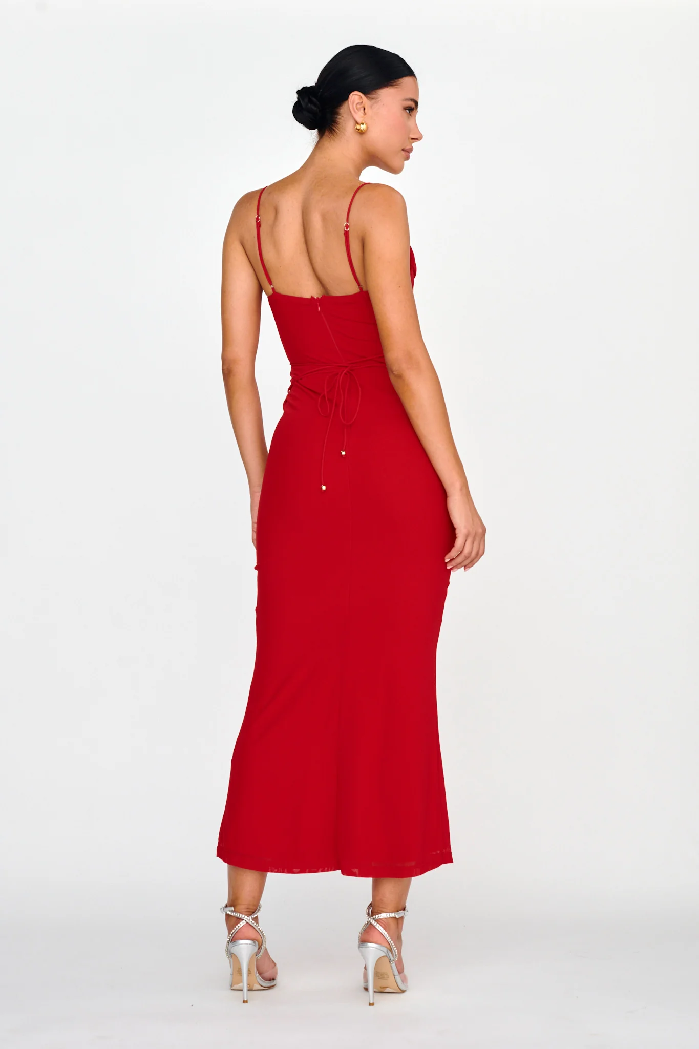 Teava Laced Waist Maxi Dress Red - Sonourner