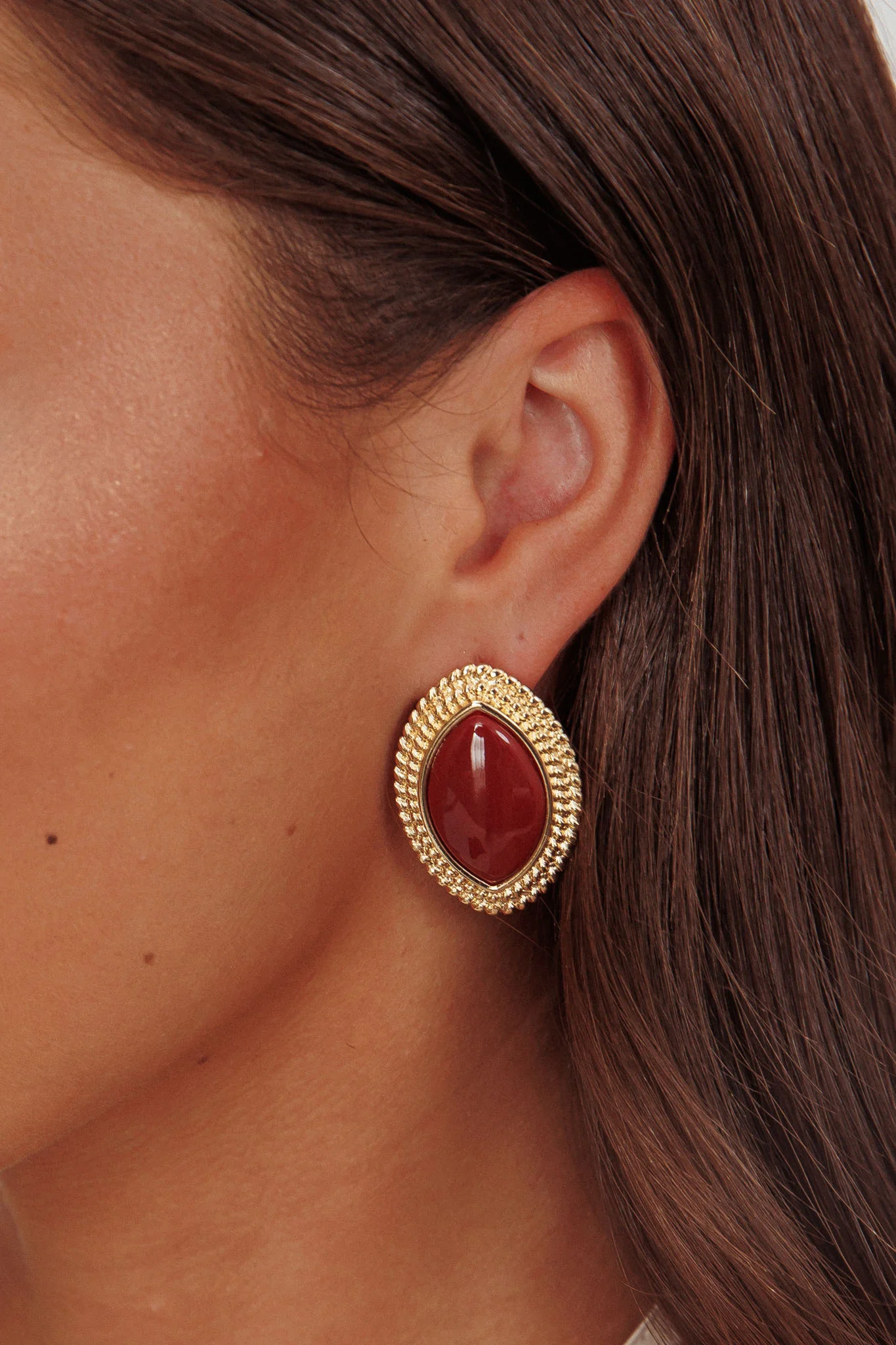 Coco Marquise Cabochon Earrings Gold Burgundy - Sonourner