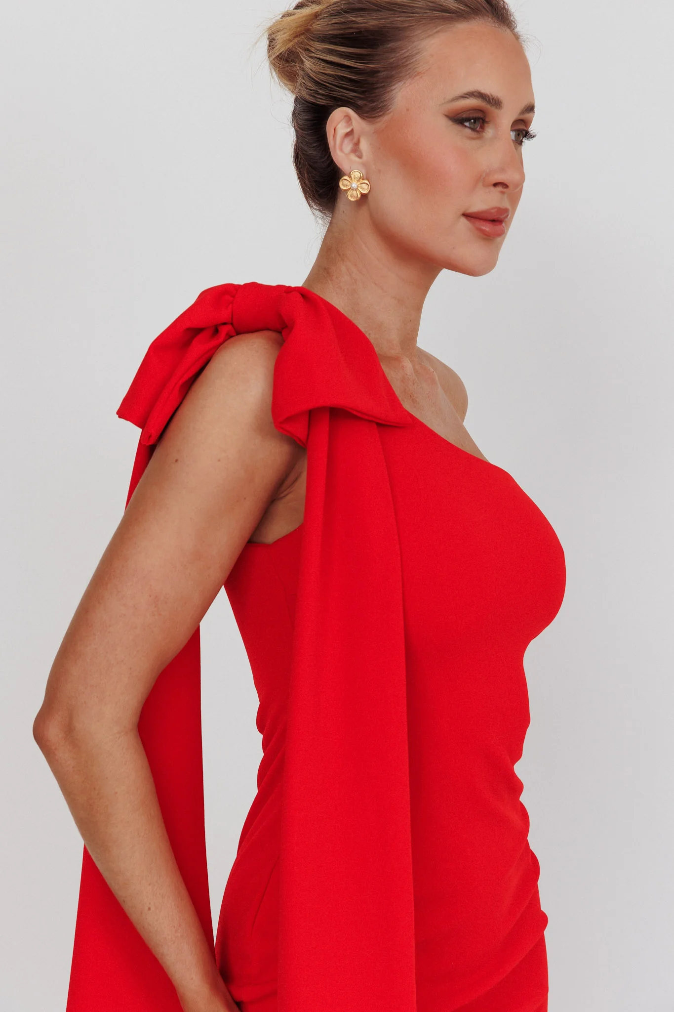 Earned It One Shoulder Bow Mini Dress Red - Sonourner