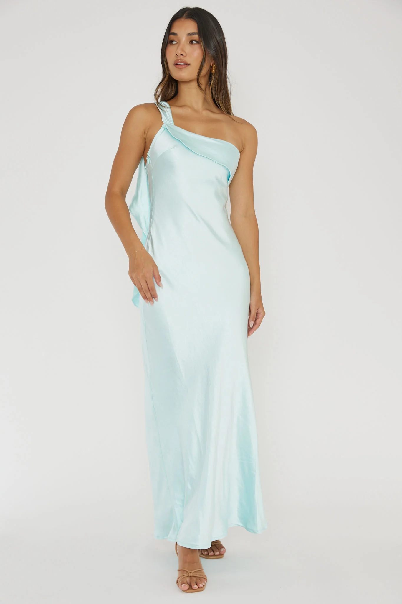 Carmel One-Shoulder Sash Maxi Dress Ice - Sonourner