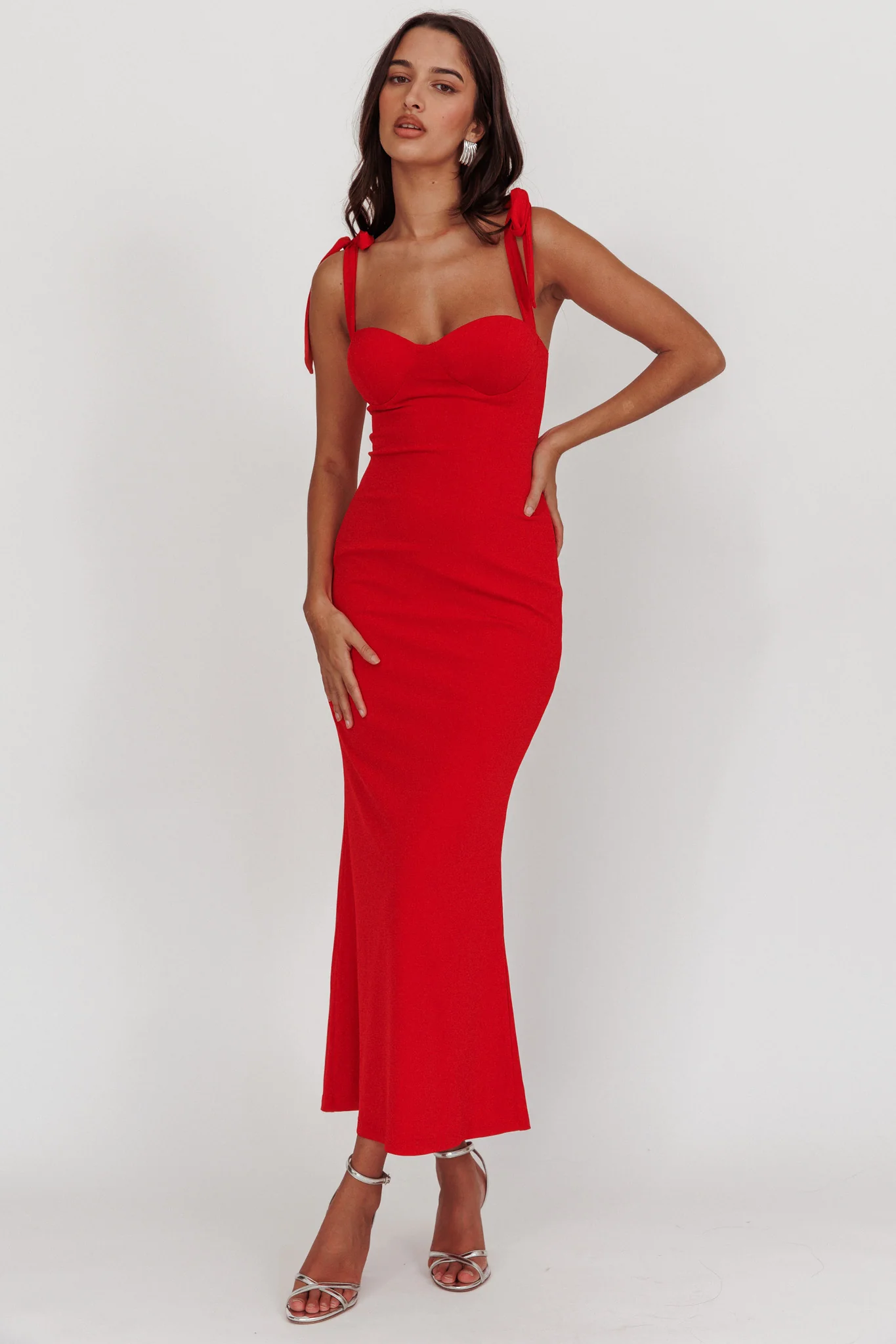 Rose Garden Tied Shoulder Maxi Dress Red - Sonourner