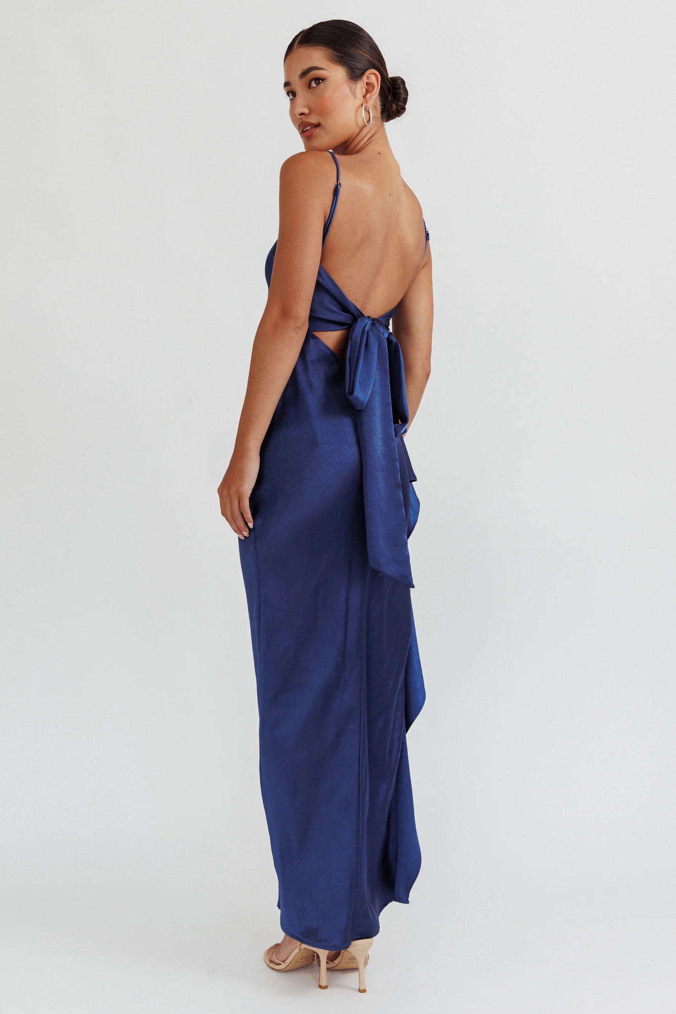 Night Swim Satin Leg Slit Maxi Dress Navy - Sonourner