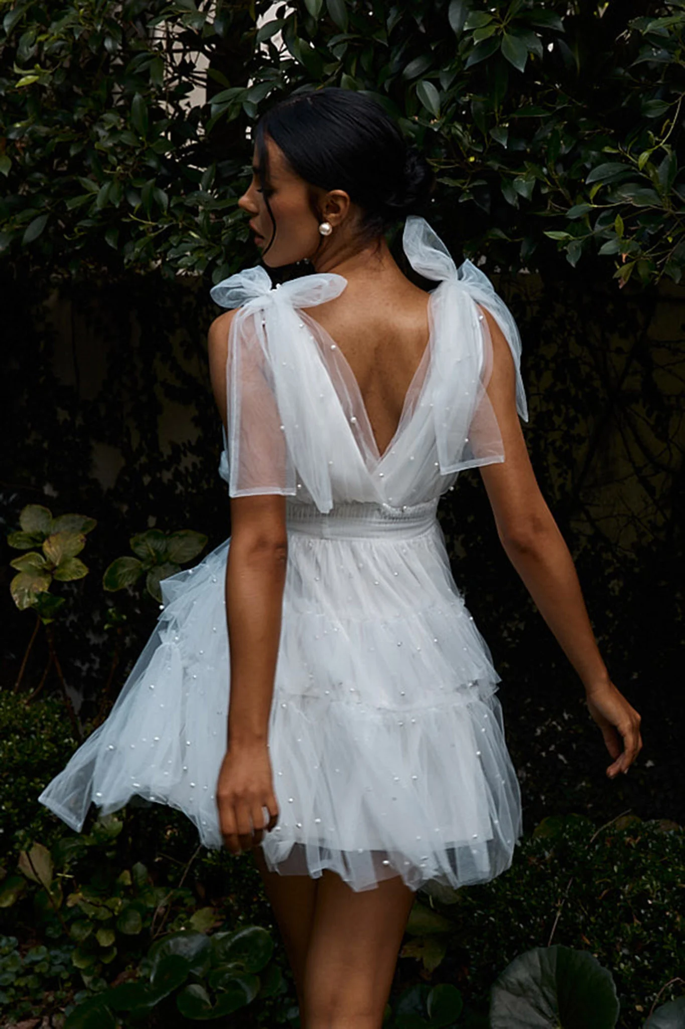 Lyra Pearl Embellished Tulle Mini Dress White - Sonourner