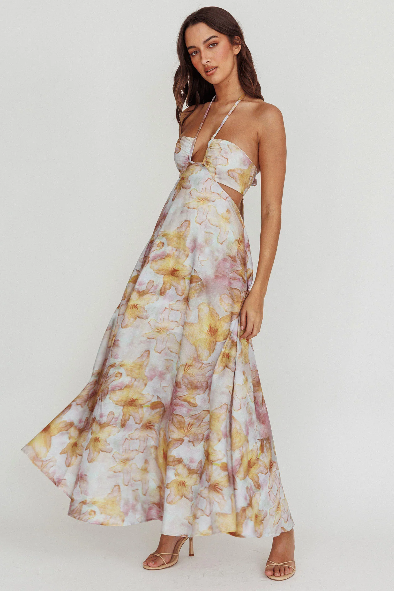 Onika Cut-Out Tied Back Floral Maxi Dress Yellow - Sonourner