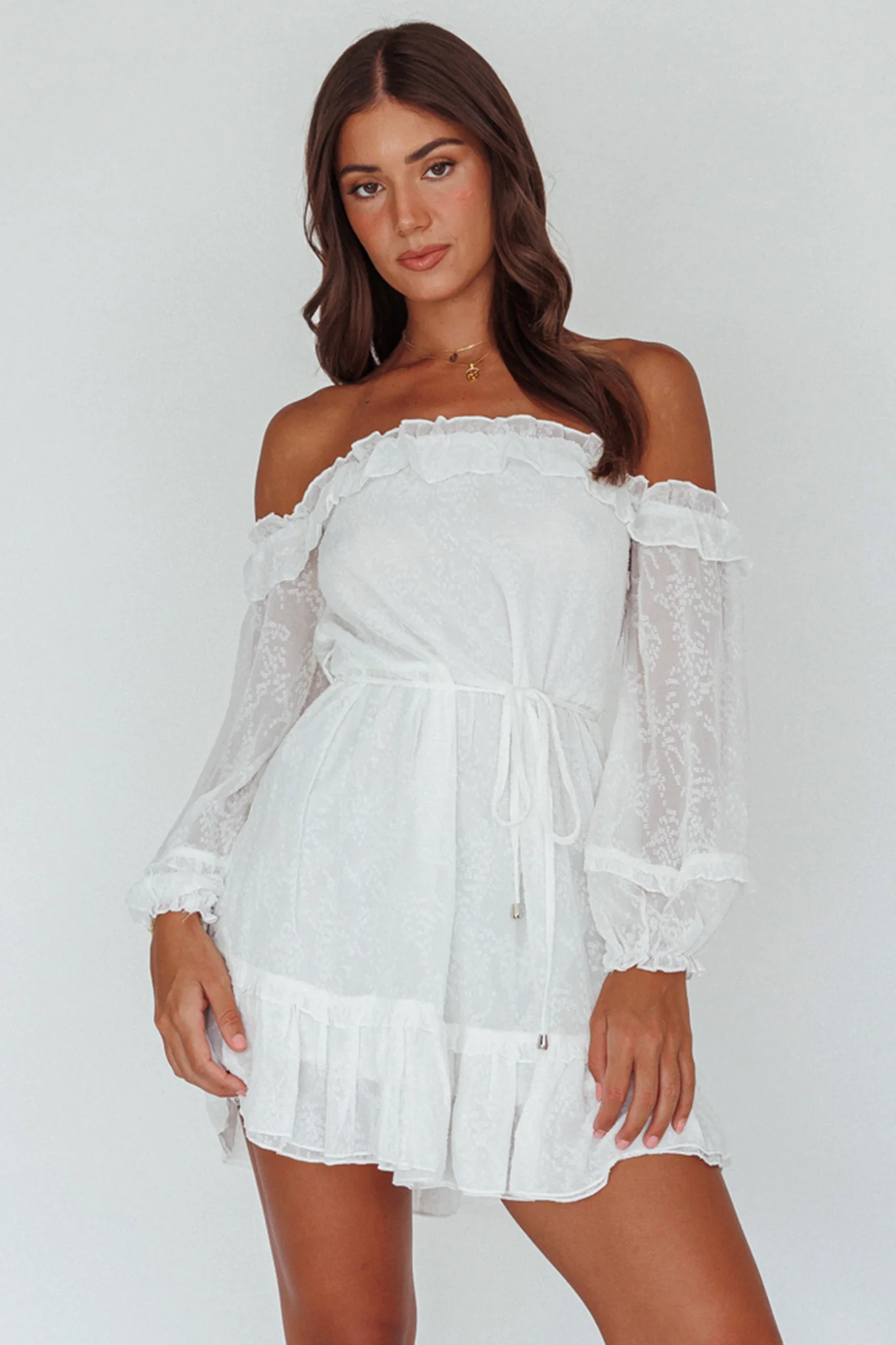 Tracee Bardot Lace Mini Dress White - Sonourner