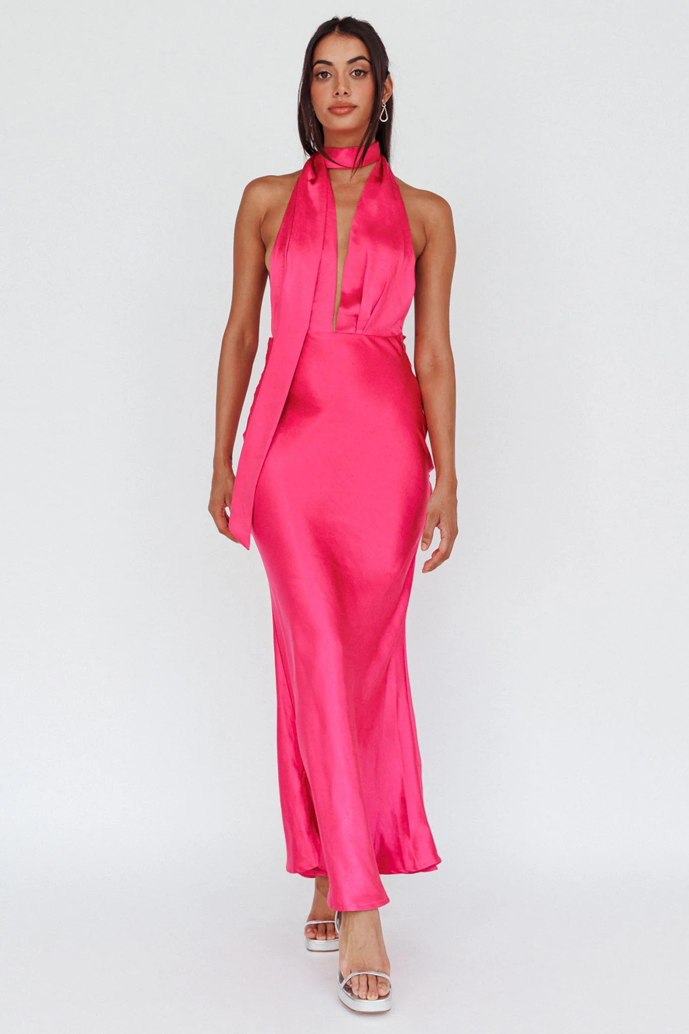 Italia Azure Halterneck Maxi Dress Hot Pink - Sonourner