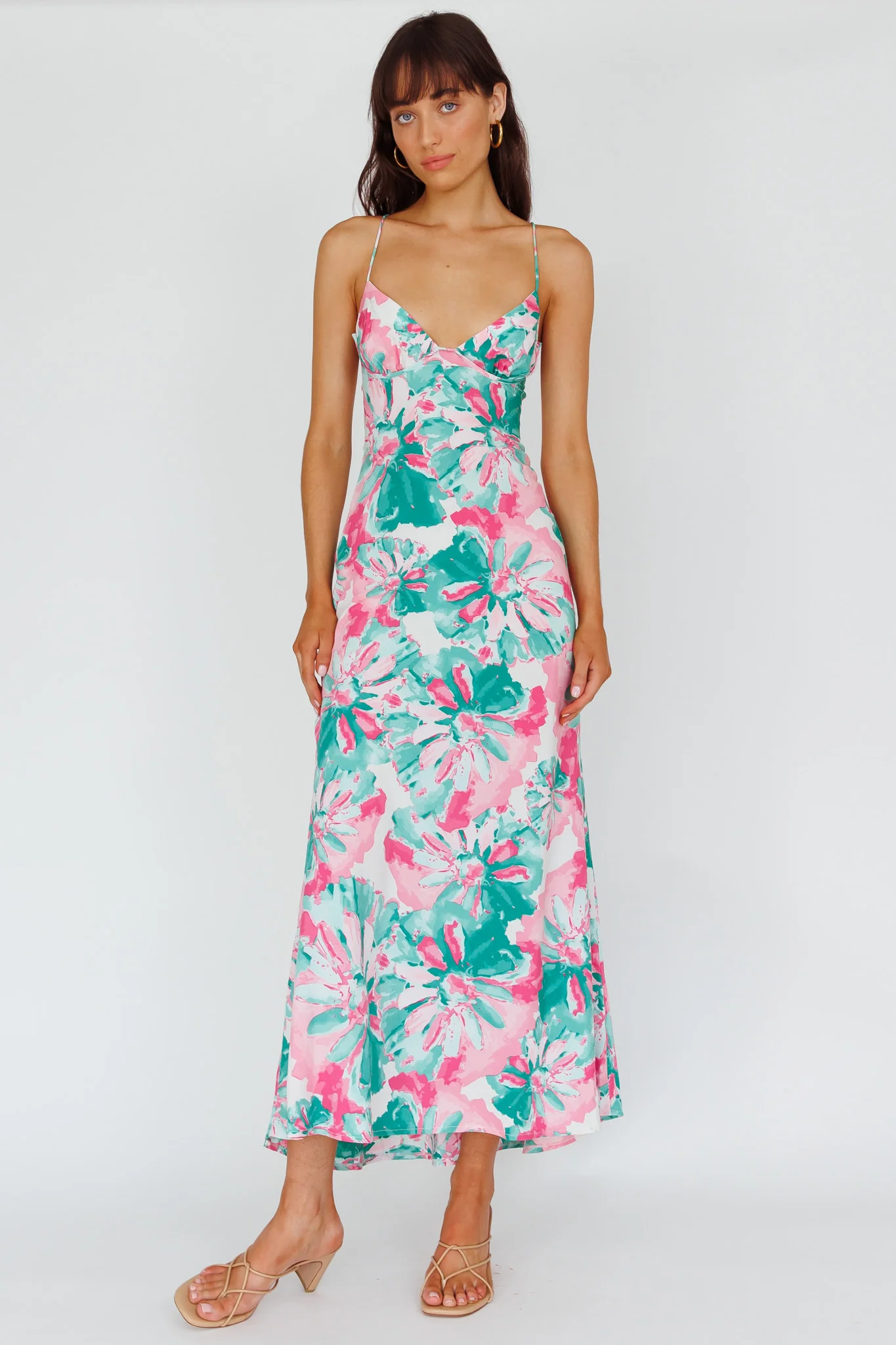 Alora Tie-Up Back Maxi Dress Flower Green - Sonourner
