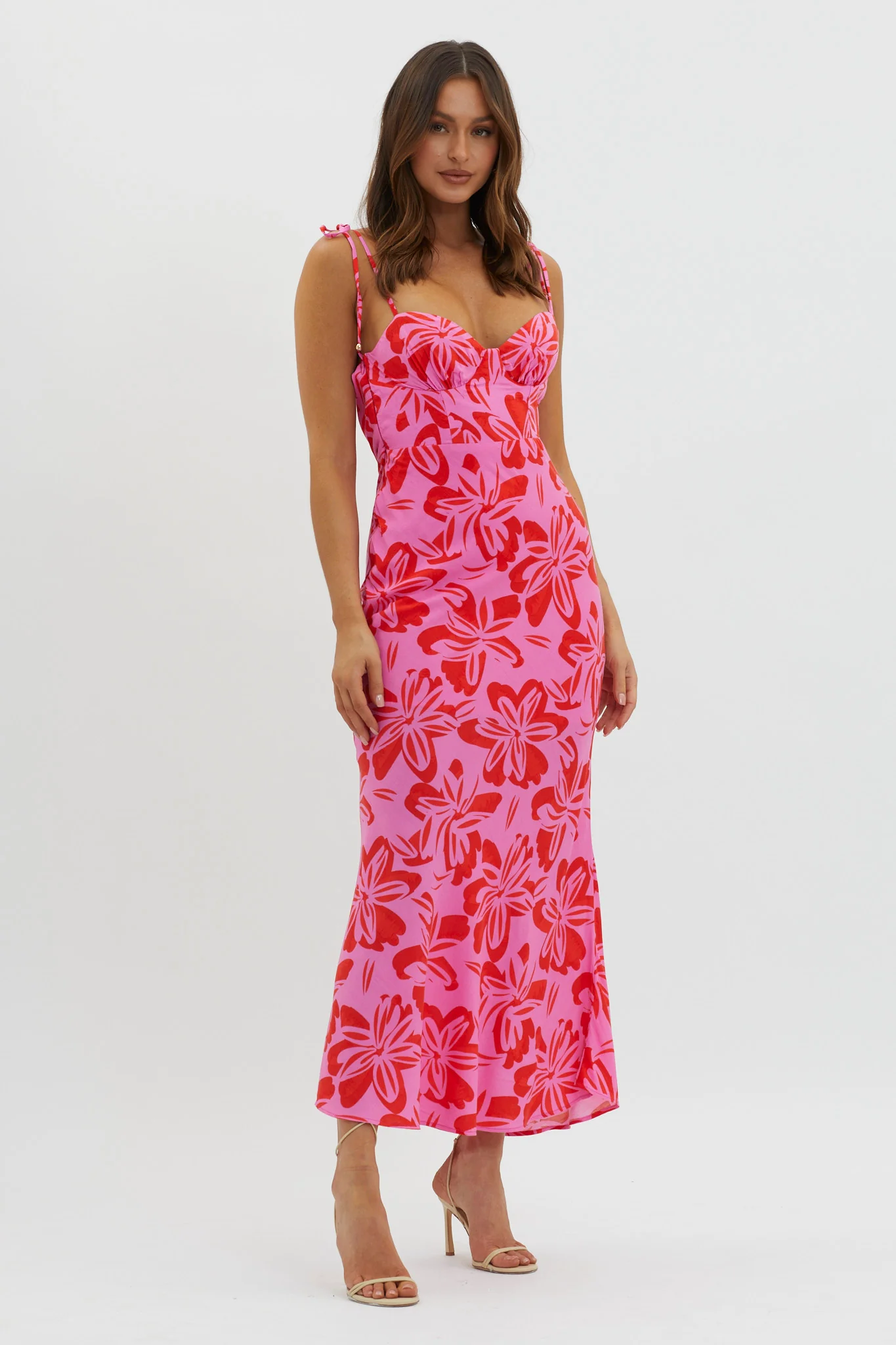 Luau Tied Shoulder Print Dress Pink - Sonourner