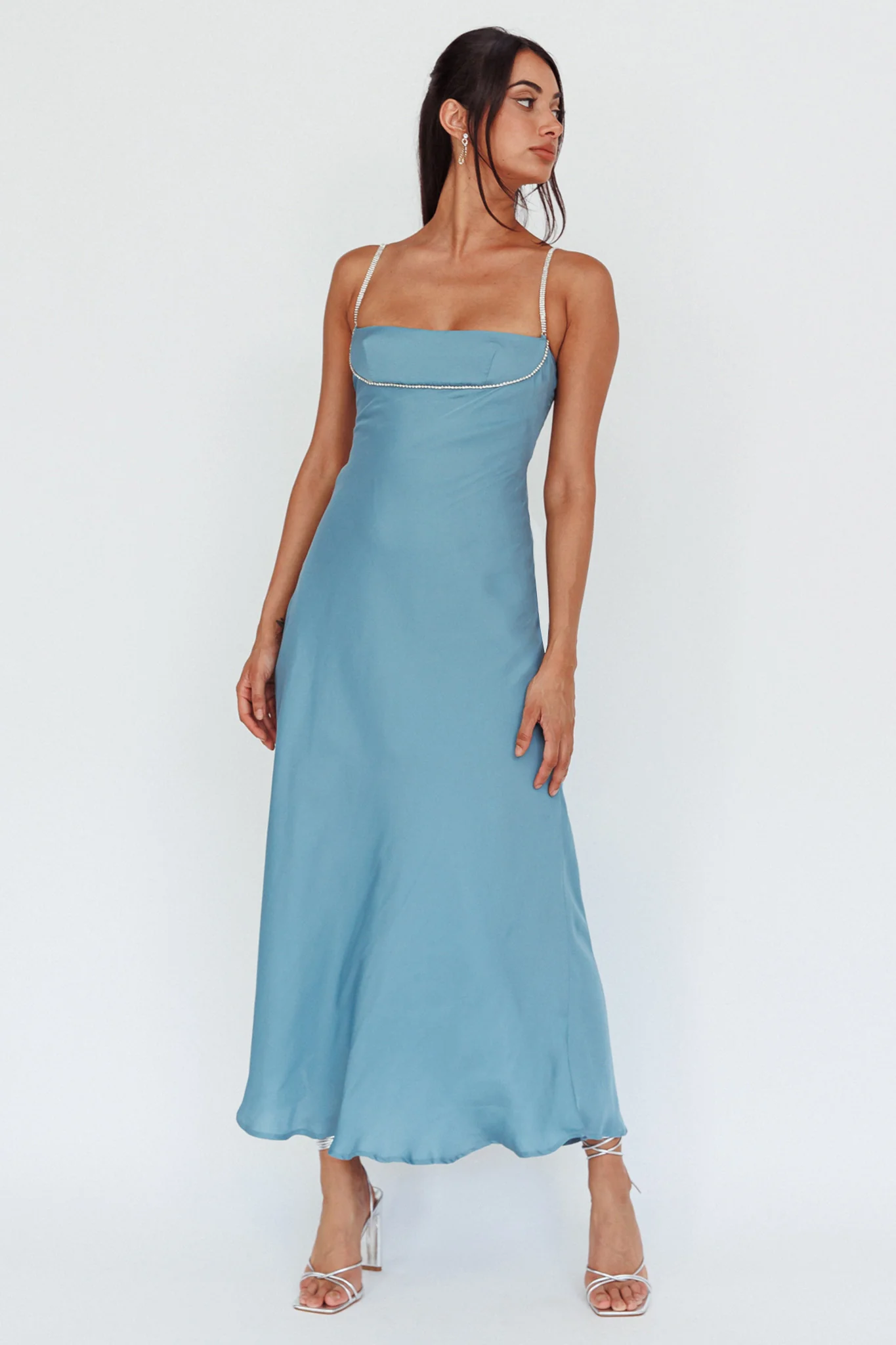 Linka Diamante Strap Maxi Dress Steel - Sonourner