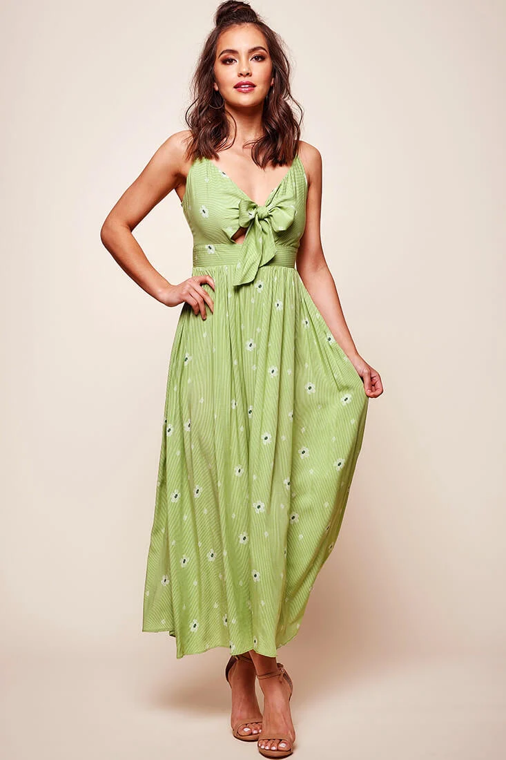 Kiki Thin Stripe Maxi Dress Green - Sonourner