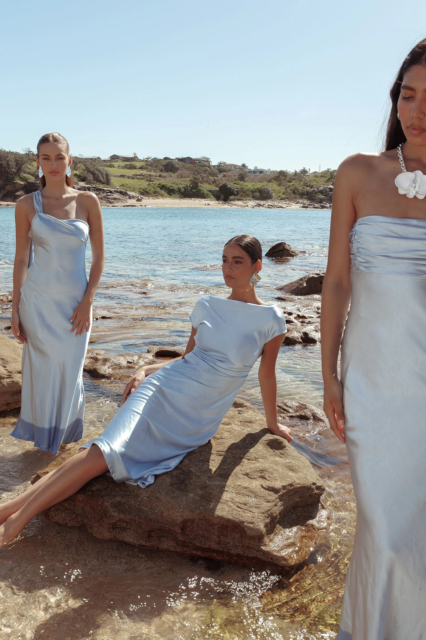 Loveland Cap Sleeve Cowl Back Midi Dress Baby Blue - Sonourner