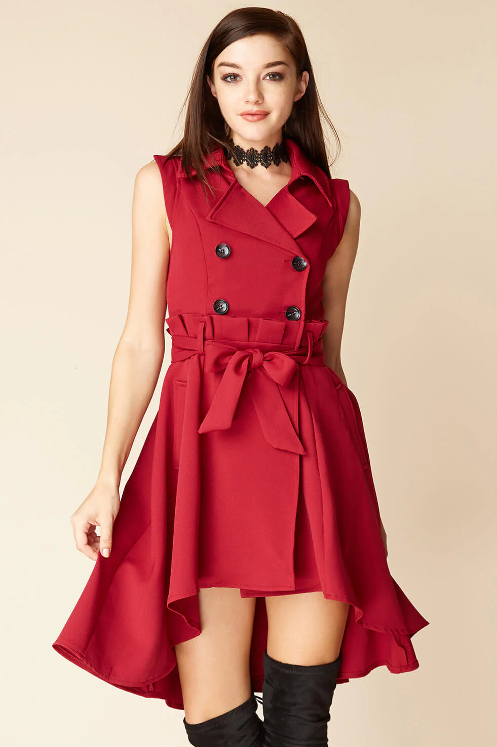 Harvard Bow Tie Trench Dress Red - Sonourner