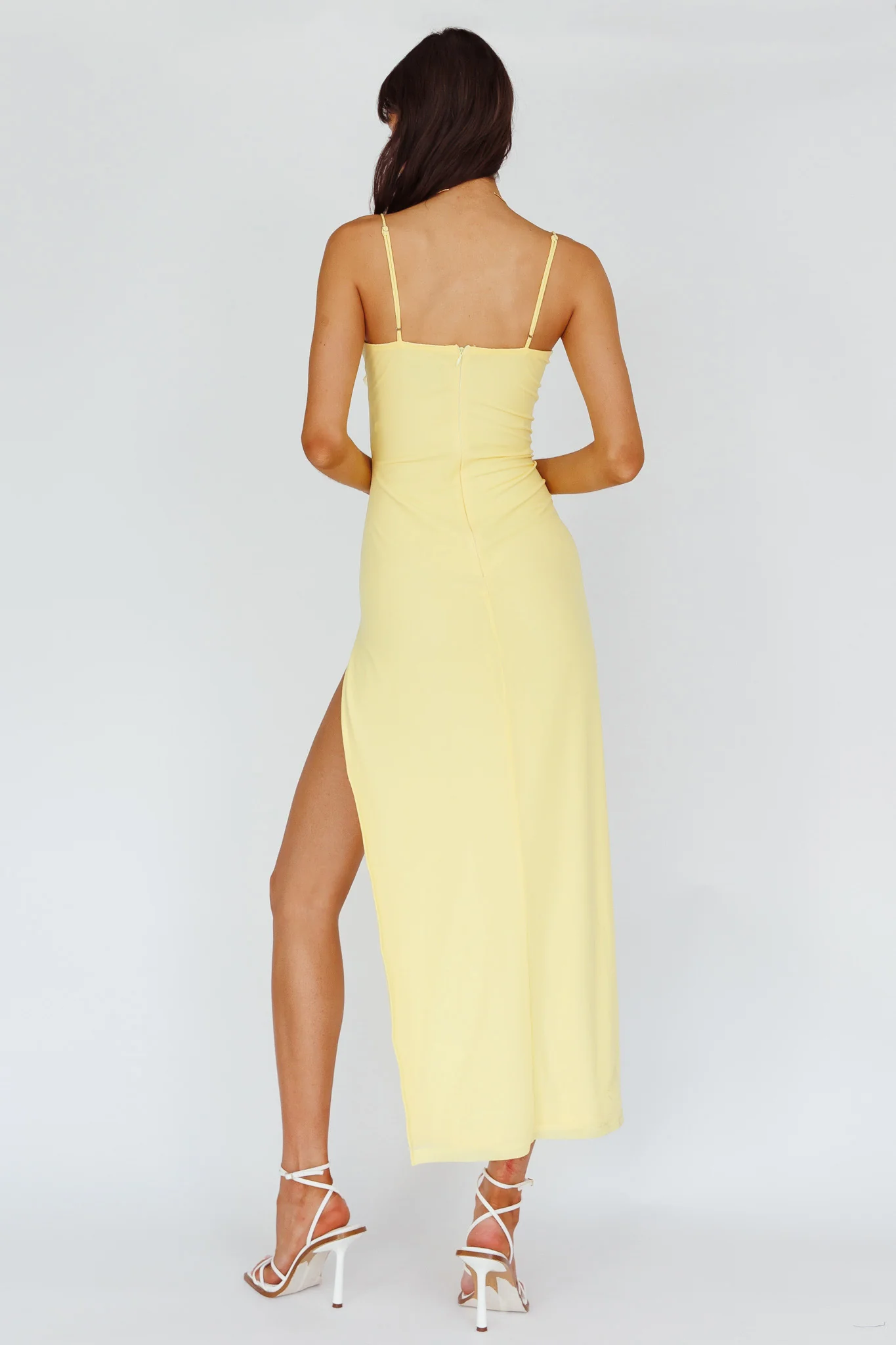 Catriona Split Ruffle Midi Dress Lemon - Sonourner