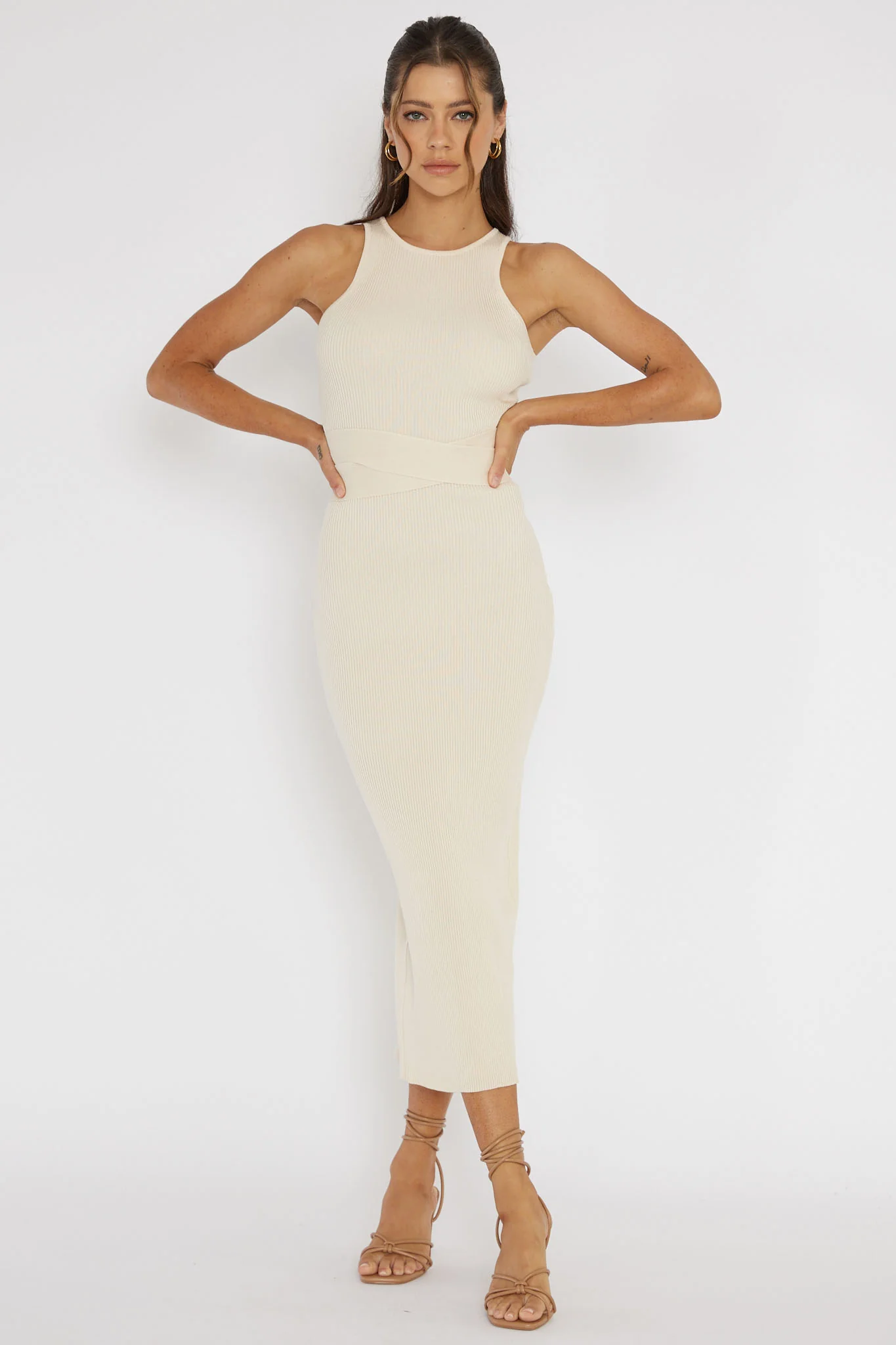 Charmed Me Ribbed Knit Midi Dress Cream - Sonourner