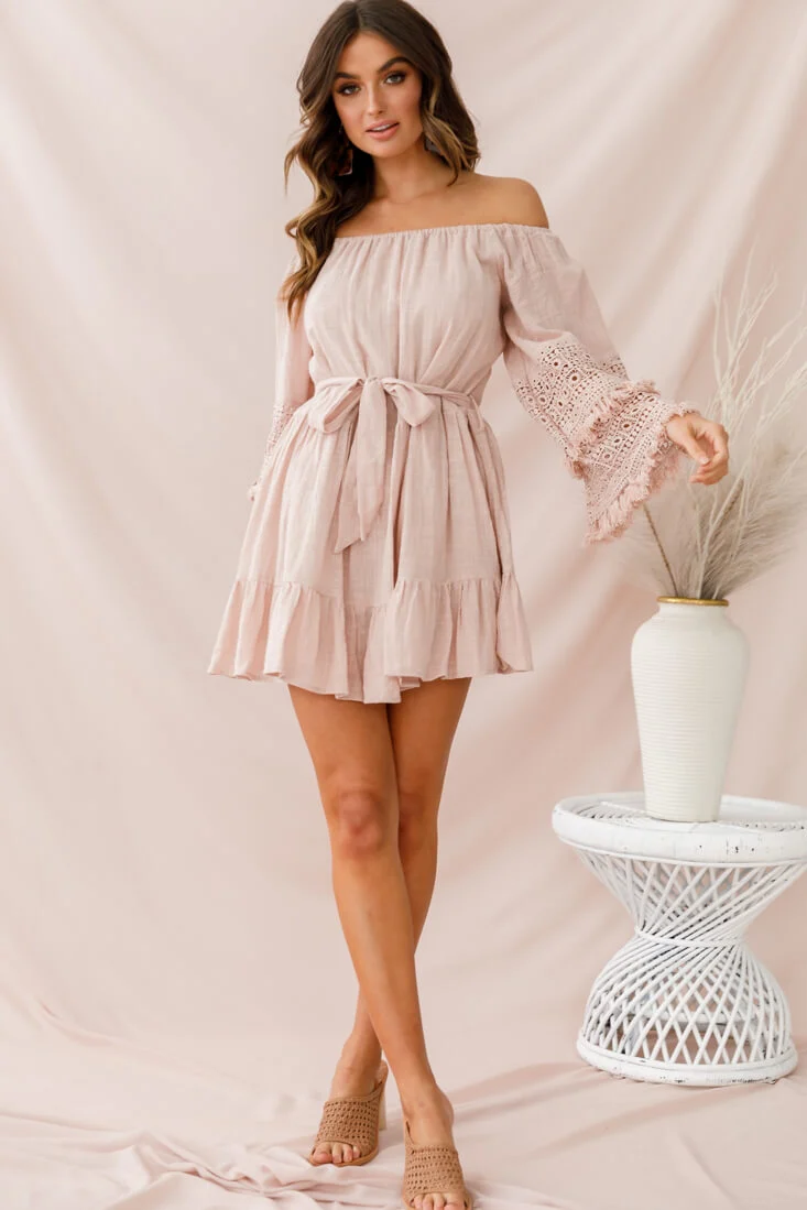 Mona Off-Shoulder Embellished Sleeve Dress Mocha - Sonourner