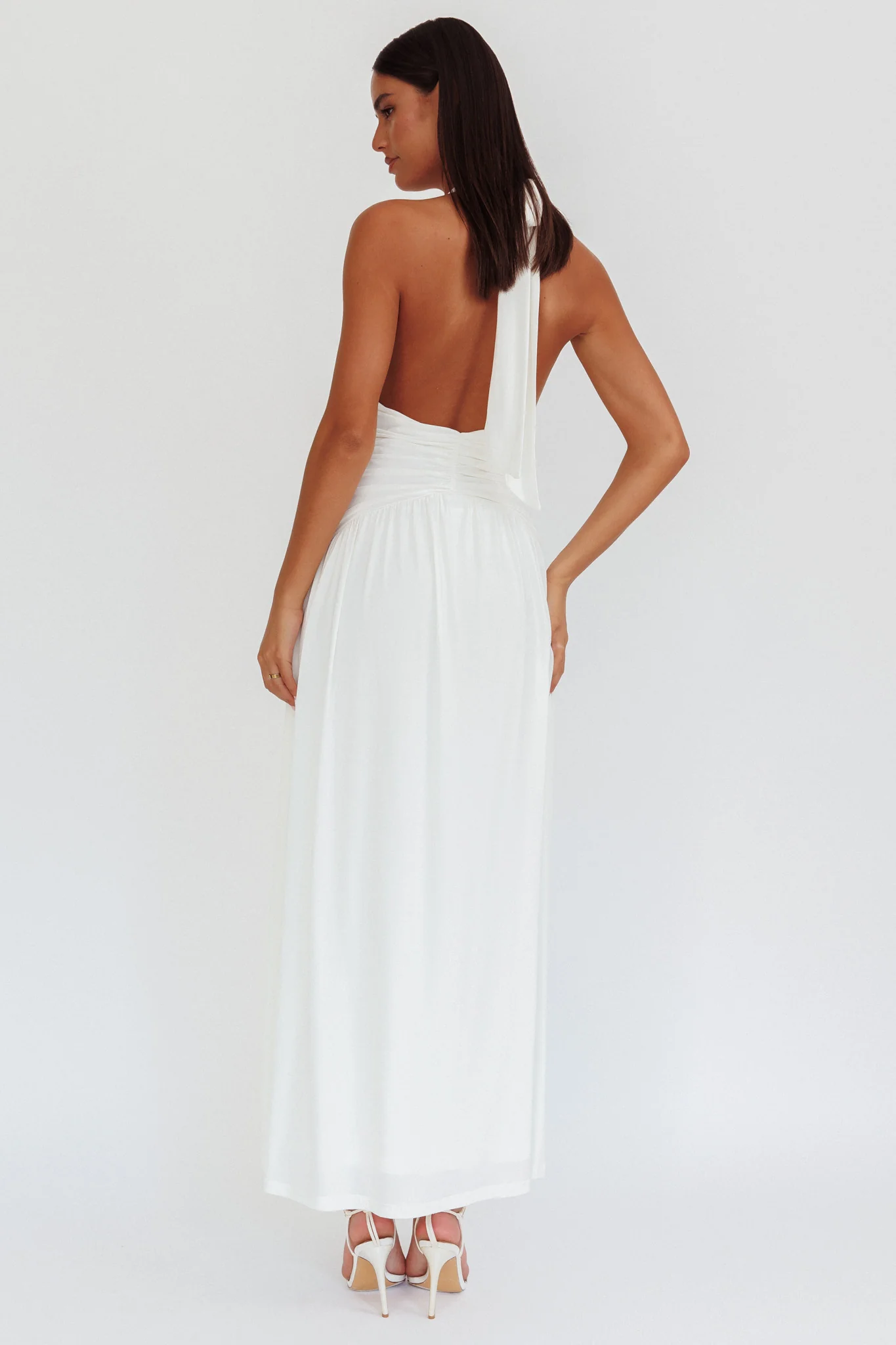 Italia Azure Gathered Waist Maxi Dress White - Sonourner