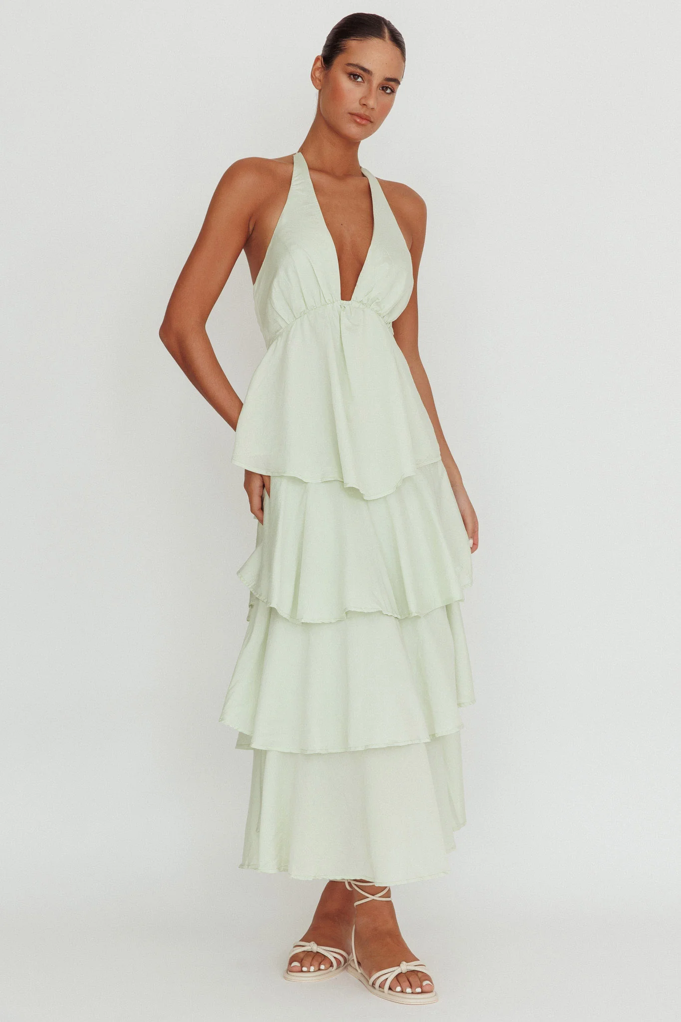 Catalina Tiered Ruffle Maxi Dress Sage - Sonourner