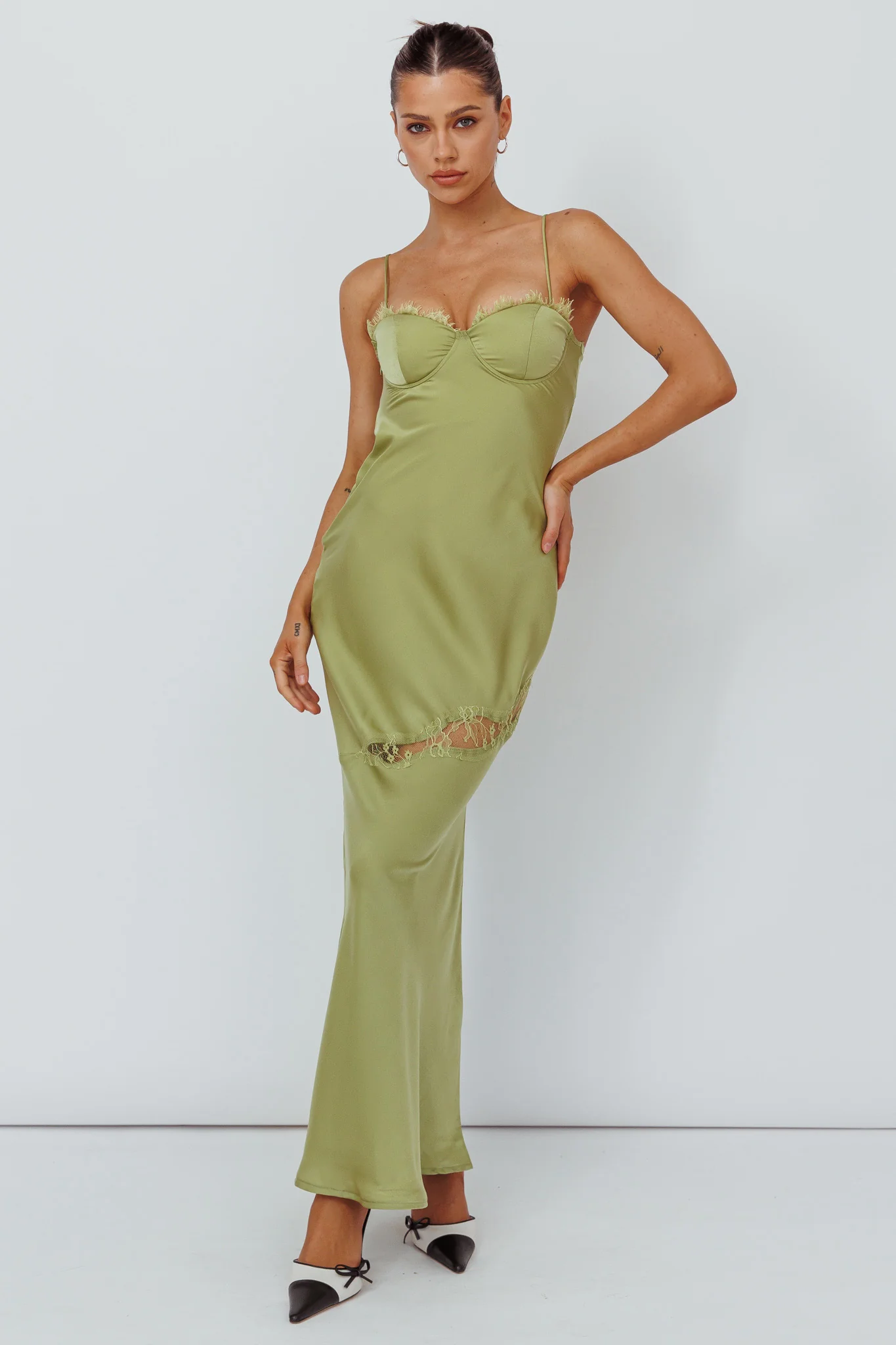 Sweet Talker Lace Trim Midi Dress Lime - Sonourner