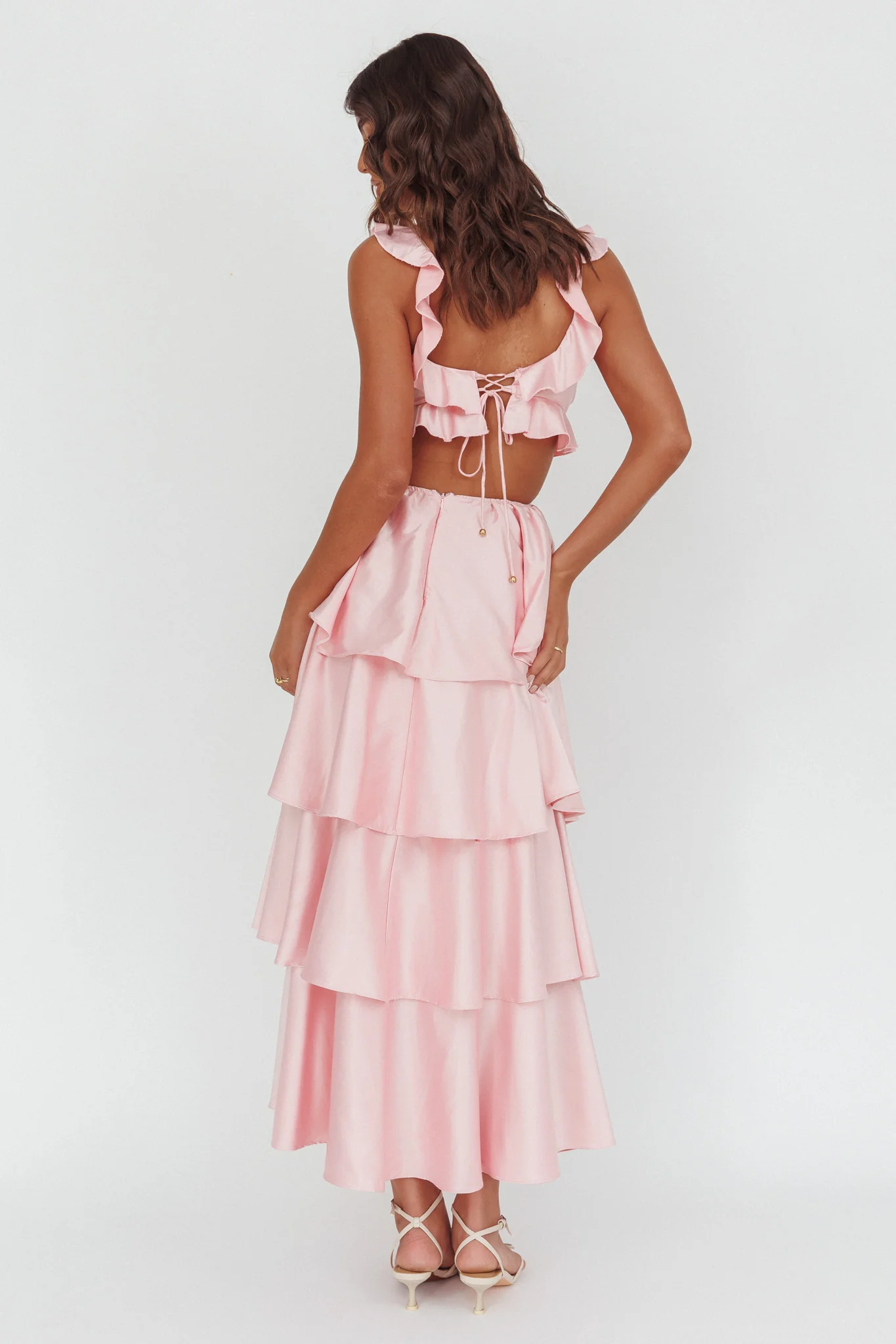 Catalina Tiered Ruffle Cut-Out Maxi Dress Blush - Sonourner