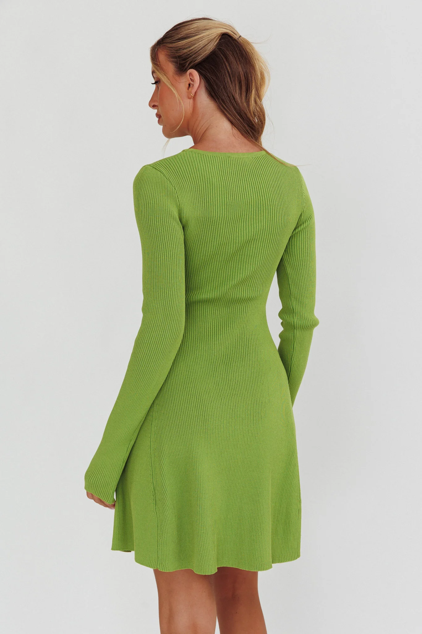Intuitions Long Sleeve Ribbed Knit Dress Green - Sonourner