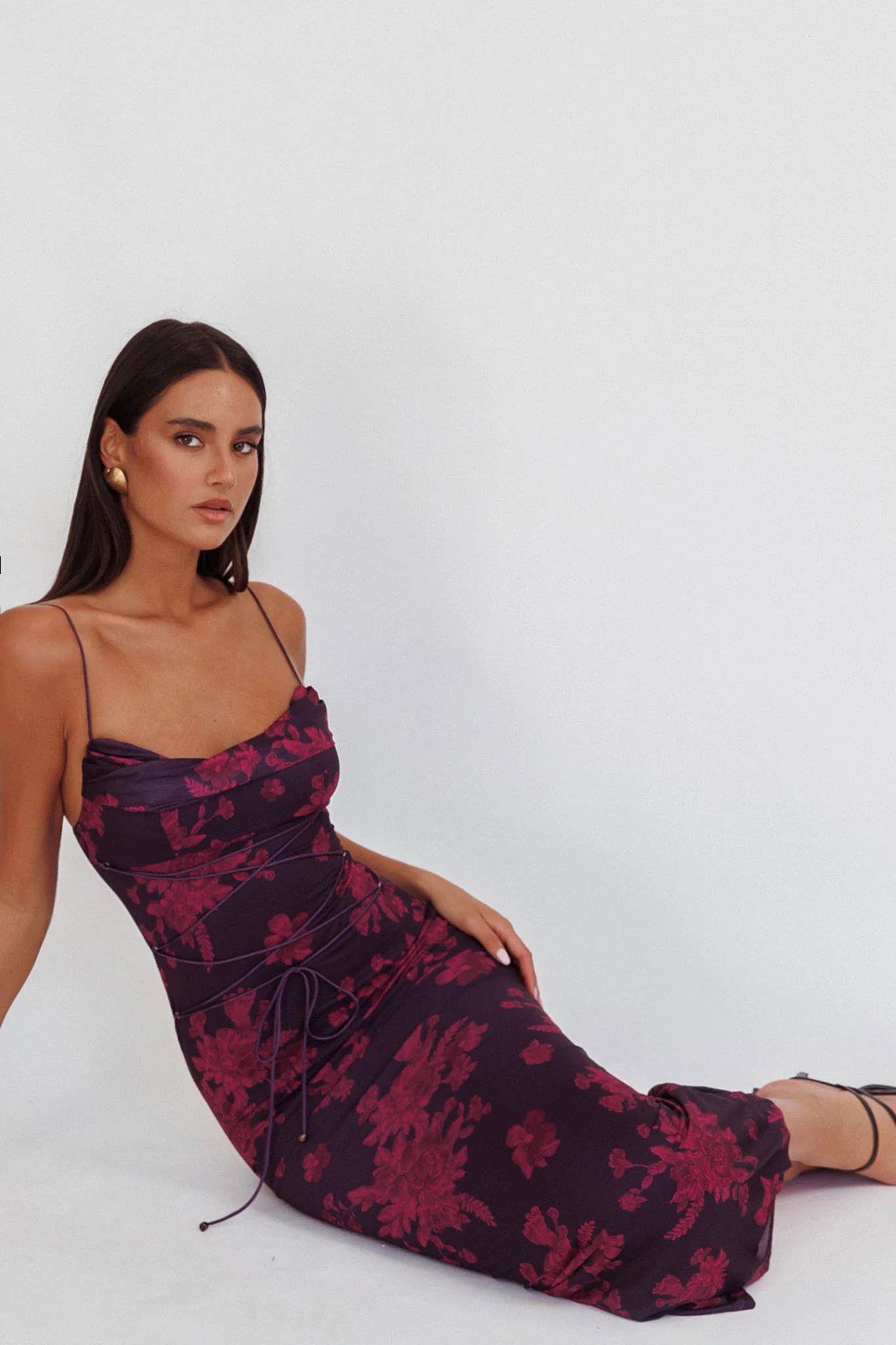 Teava Laced Waist Maxi Dress Floral Grape - Sonourner