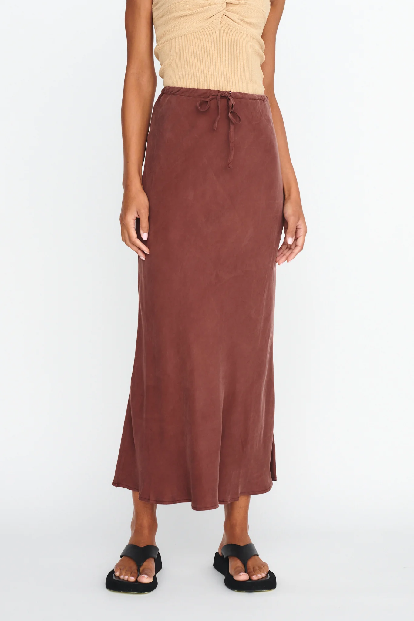 Merisa Drawstring Midi Skirt Choco - Sonourner