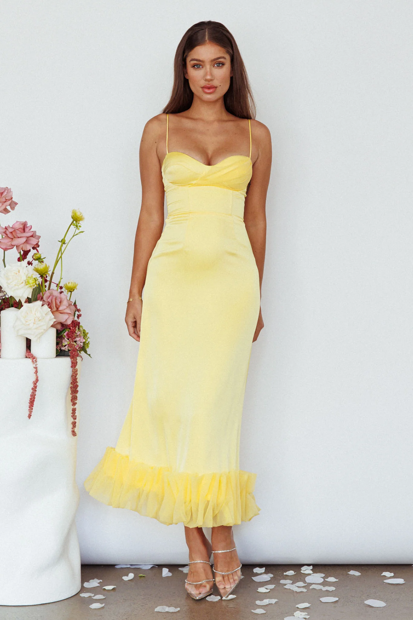 Buona Sera Hem Decoration Midi Dress Lemon - Sonourner