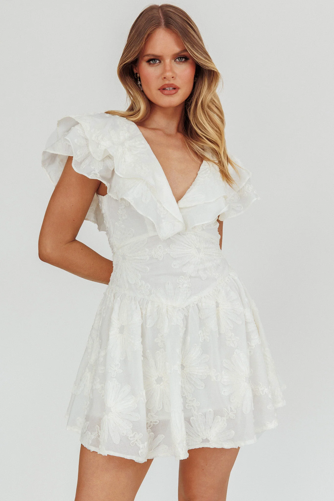 Garden Of Eden Ruffle Mini Dress White - Sonourner