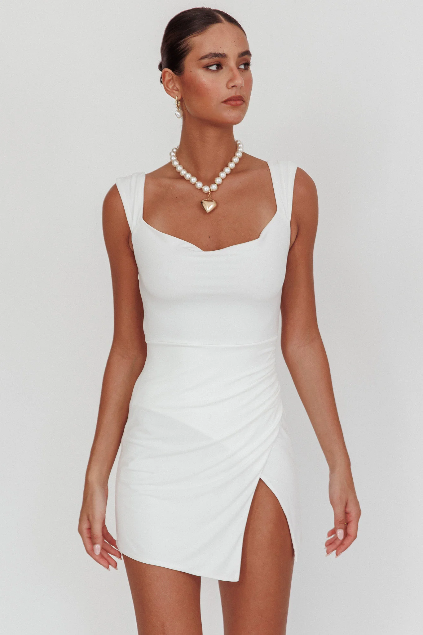 Giavanna Thigh Split Mini Dress White - Sonourner